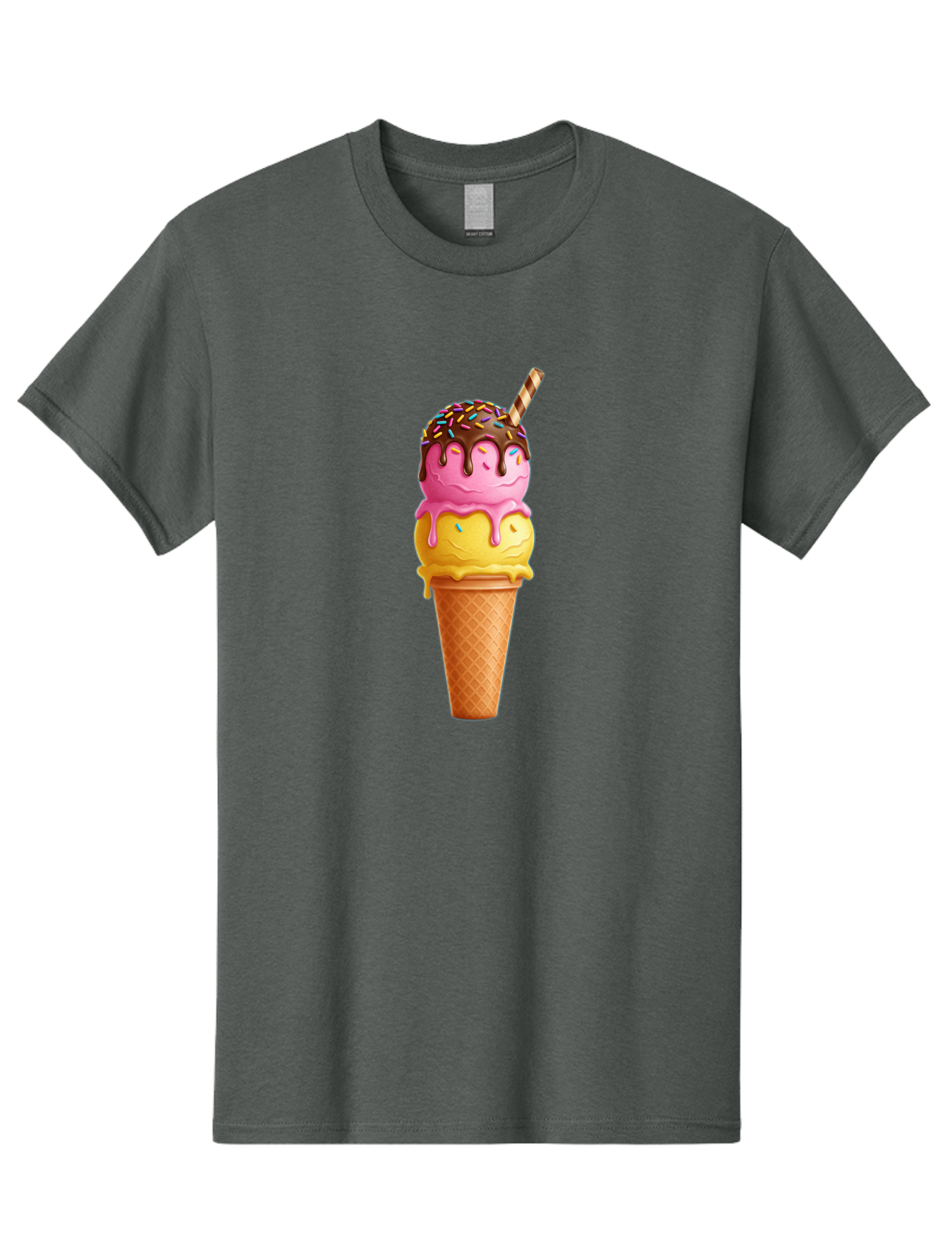 Ice-Cream-Cone-10 Men'S Graphic Tee, 100% Cotton, Comfortable Casual Summer Wear, Machine Washable, Two Scoops Of Ice Cream, Cone With Ice Cream, Waffle Cone, Strawberry Ice Cream, Banana Ice Cream, Chocolate Sauce, Sprinkles, Striped Straw, Baa855