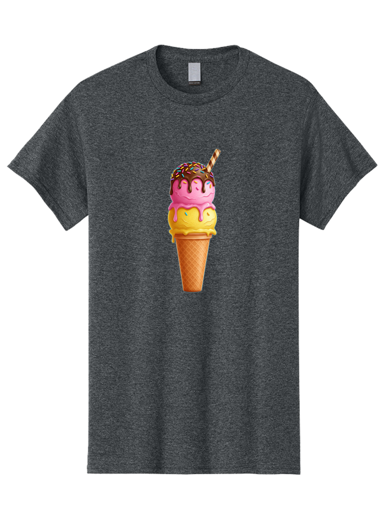 Ice-Cream-Cone-10 Men'S Graphic Tee, 100% Cotton, Comfortable Casual Summer Wear, Machine Washable, Two Scoops Of Ice Cream, Cone With Ice Cream, Waffle Cone, Strawberry Ice Cream, Banana Ice Cream, Chocolate Sauce, Sprinkles, Striped Straw, Baa855