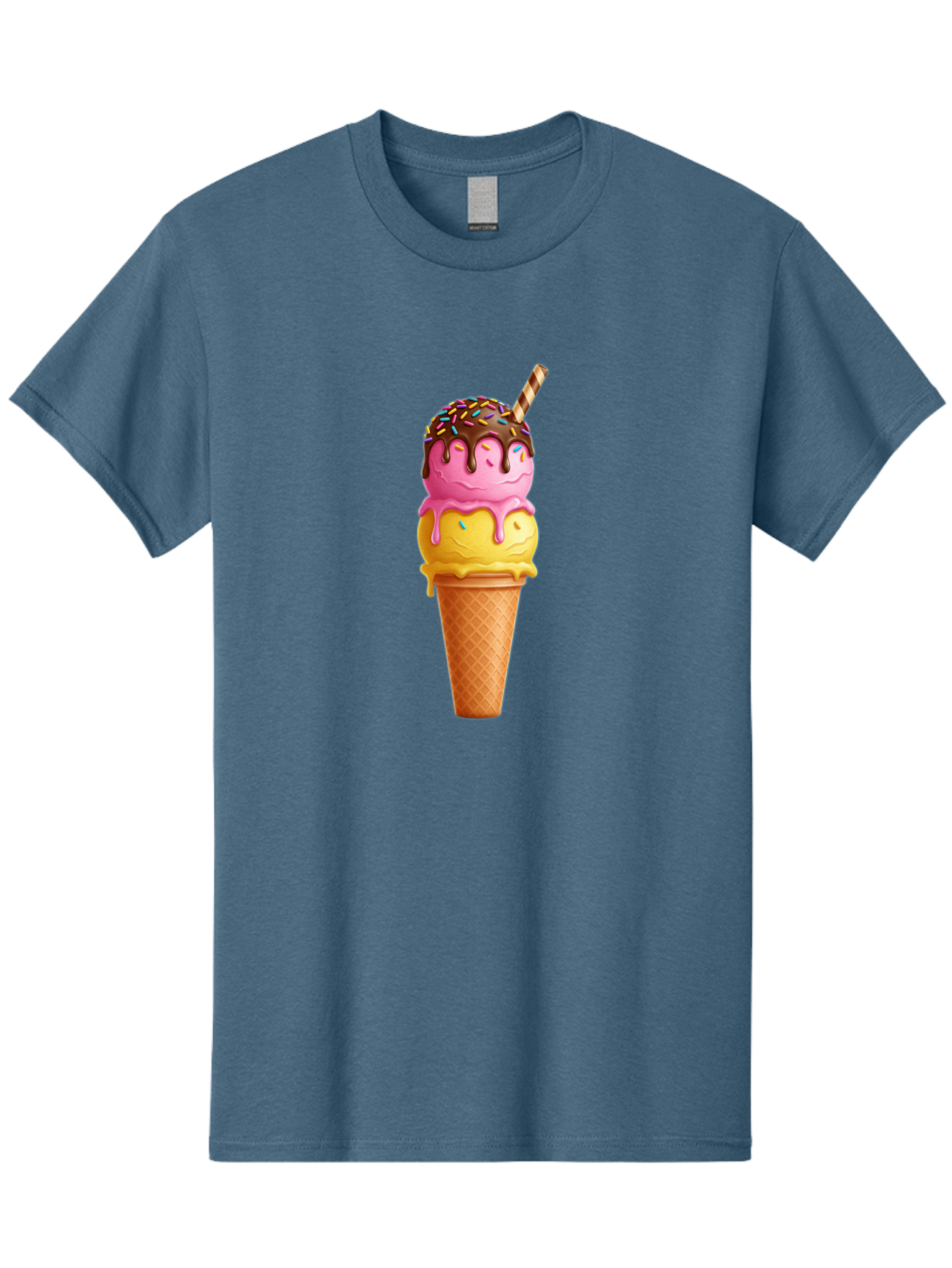 Ice-Cream-Cone-10 Men'S Graphic Tee, 100% Cotton, Comfortable Casual Summer Wear, Machine Washable, Two Scoops Of Ice Cream, Cone With Ice Cream, Waffle Cone, Strawberry Ice Cream, Banana Ice Cream, Chocolate Sauce, Sprinkles, Striped Straw, Baa855