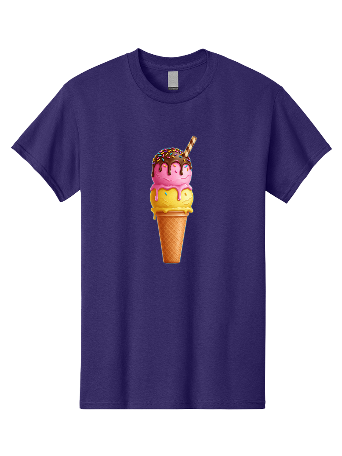 Ice-Cream-Cone-10 Men'S Graphic Tee, 100% Cotton, Comfortable Casual Summer Wear, Machine Washable, Two Scoops Of Ice Cream, Cone With Ice Cream, Waffle Cone, Strawberry Ice Cream, Banana Ice Cream, Chocolate Sauce, Sprinkles, Striped Straw, Baa855