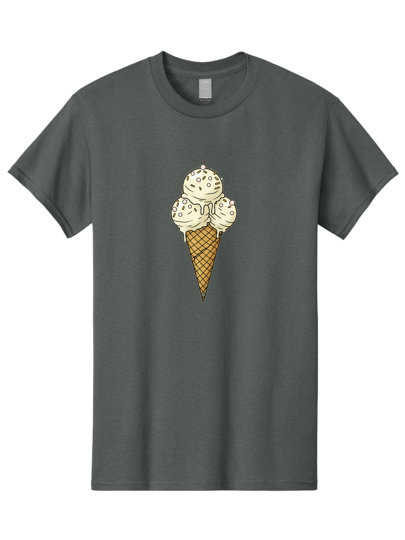 Ice-Cream-Cone-12 Men'S Graphic Tee, 100% Cotton, Comfortable Casual Summer Wear, Machine Washable, Ice Cream Cone, Three Scoops, Melting Ice Cream, Waffle Cone, Sweet Treat, Dessert Illustration, Creamy Texture, Chocolate Chips, Baa857