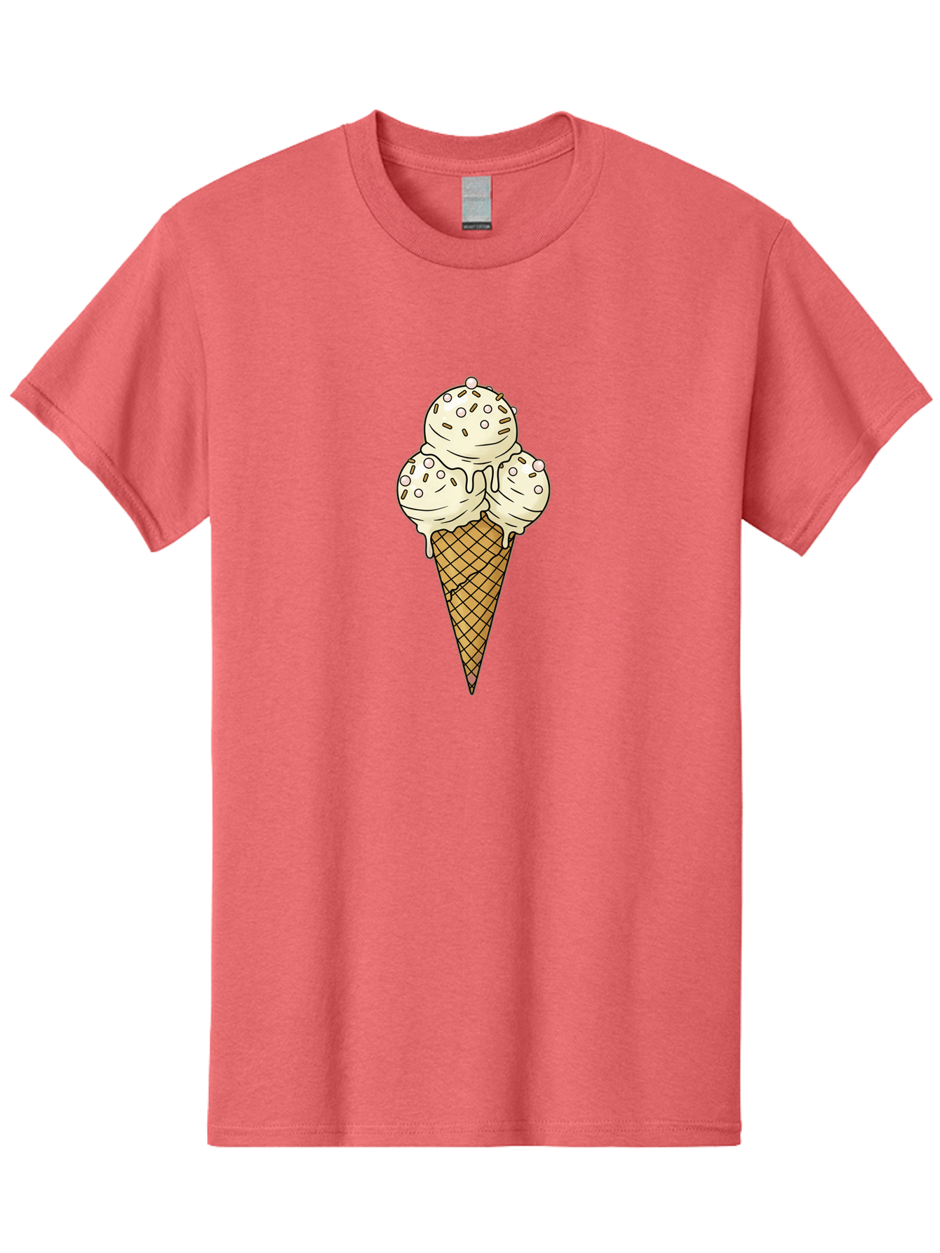 Ice-Cream-Cone-12 Men'S Graphic Tee, 100% Cotton, Comfortable Casual Summer Wear, Machine Washable, Ice Cream Cone, Three Scoops, Melting Ice Cream, Waffle Cone, Sweet Treat, Dessert Illustration, Creamy Texture, Chocolate Chips, Baa857