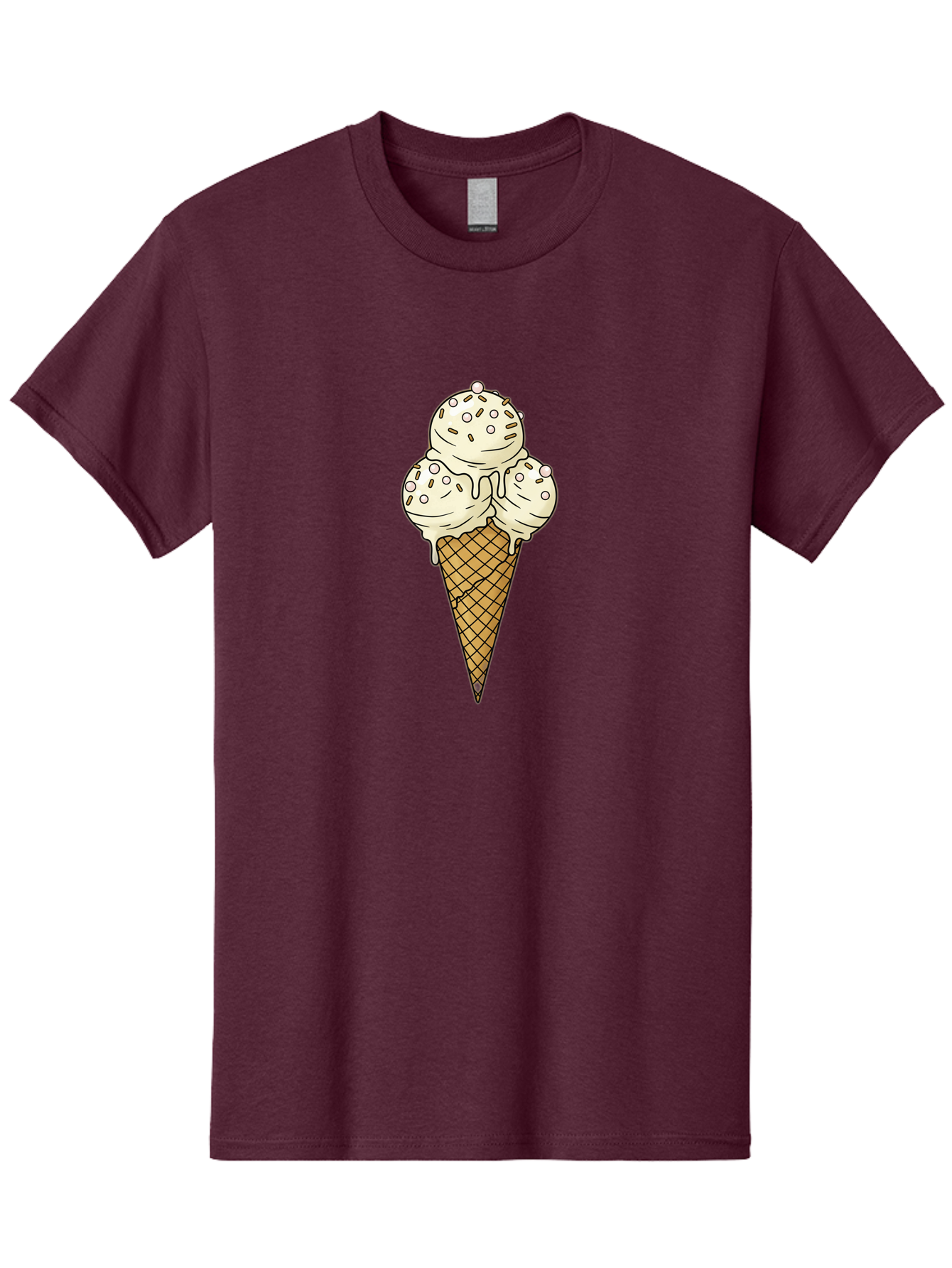 Ice-Cream-Cone-12 Men'S Graphic Tee, 100% Cotton, Comfortable Casual Summer Wear, Machine Washable, Ice Cream Cone, Three Scoops, Melting Ice Cream, Waffle Cone, Sweet Treat, Dessert Illustration, Creamy Texture, Chocolate Chips, Baa857
