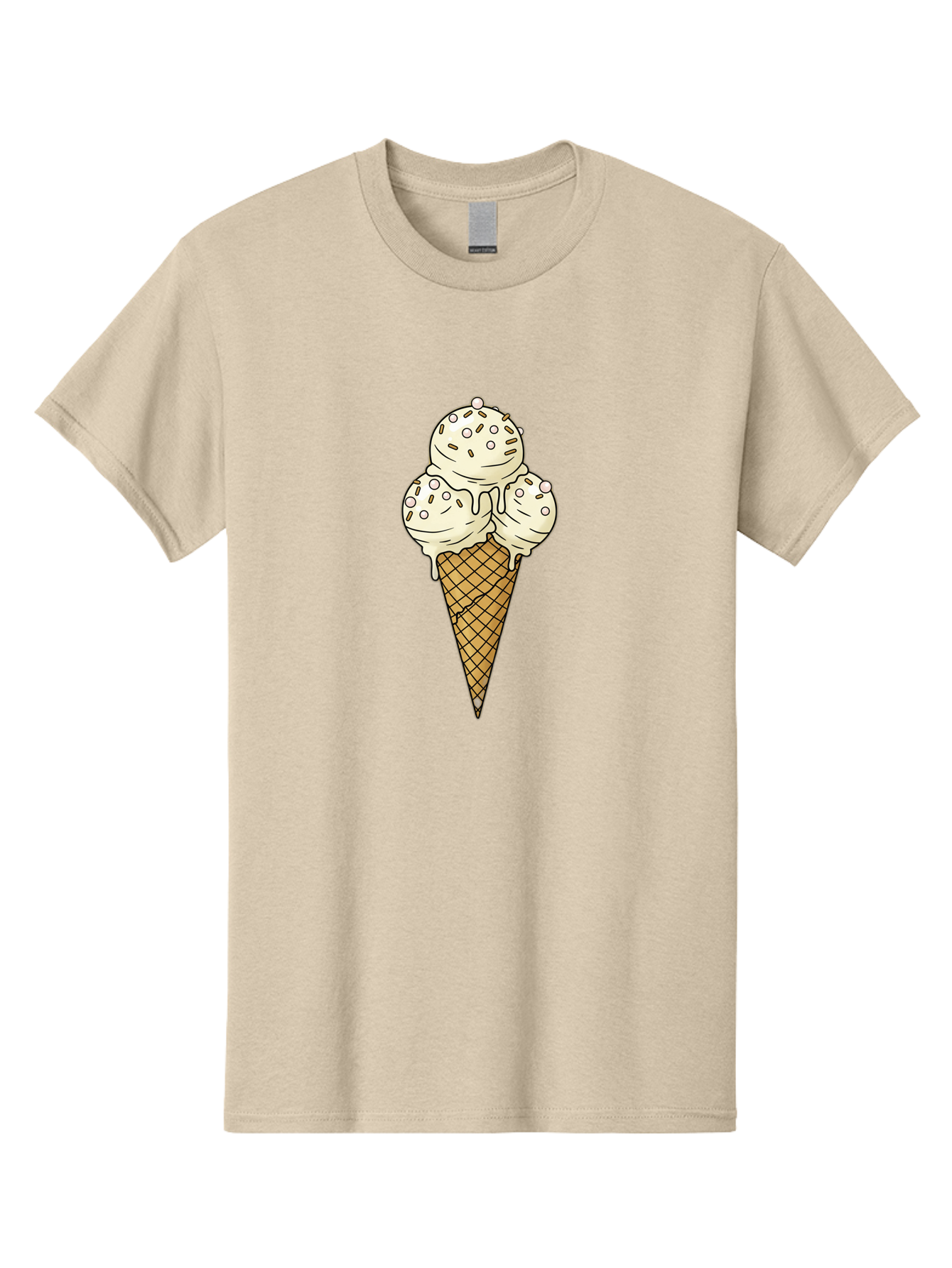 Ice-Cream-Cone-12 Men'S Graphic Tee, 100% Cotton, Comfortable Casual Summer Wear, Machine Washable, Ice Cream Cone, Three Scoops, Melting Ice Cream, Waffle Cone, Sweet Treat, Dessert Illustration, Creamy Texture, Chocolate Chips, Baa857