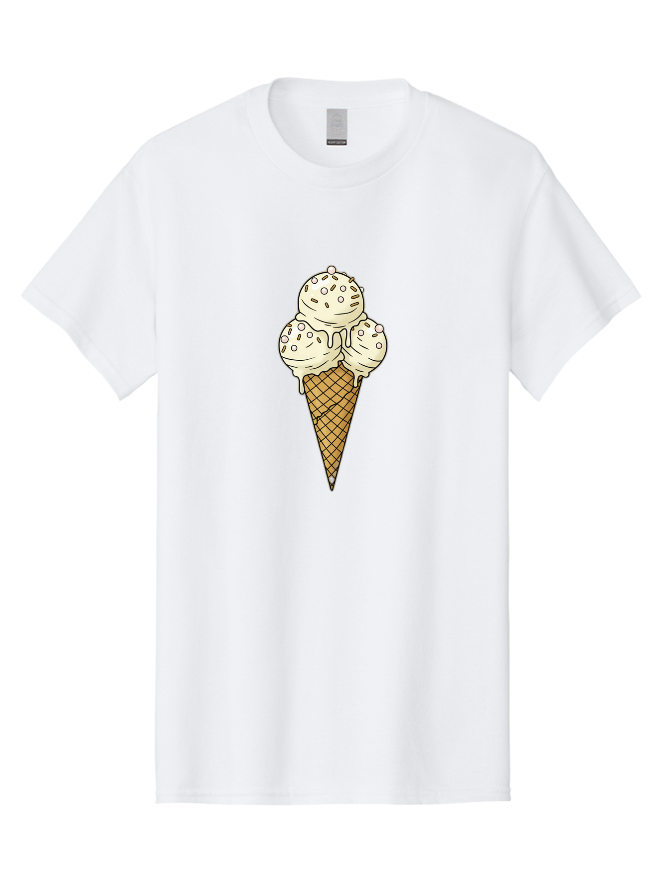 Ice-Cream-Cone-12 Men'S Graphic Tee, 100% Cotton, Comfortable Casual Summer Wear, Machine Washable, Ice Cream Cone, Three Scoops, Melting Ice Cream, Waffle Cone, Sweet Treat, Dessert Illustration, Creamy Texture, Chocolate Chips, Baa857