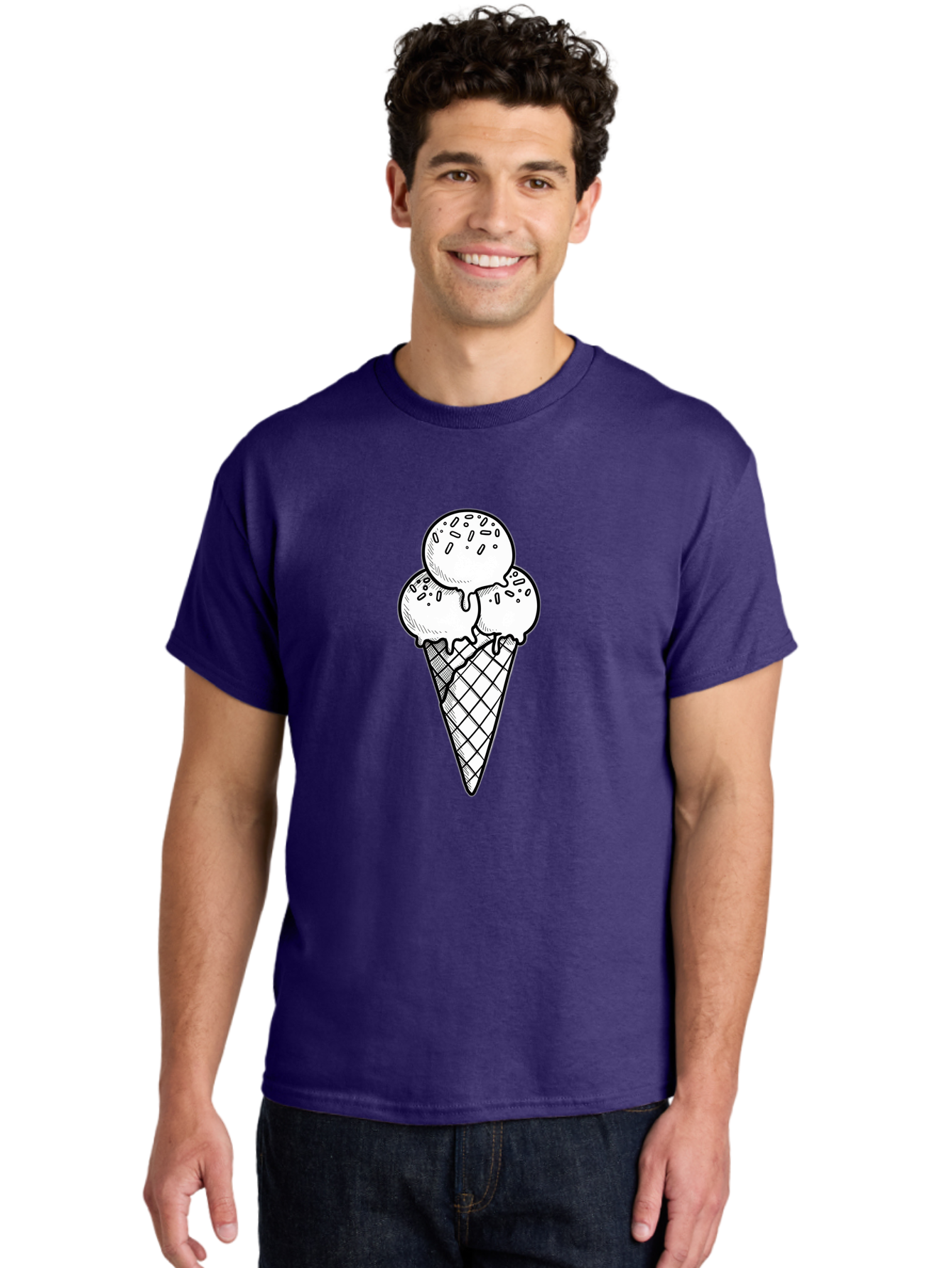 Ice-Cream-Cone-13 Men'S Graphic Tee, 100% Cotton, Comfortable Casual Summer Wear, Machine Washable, Ice Cream Cone, Three Scoops, Melting Ice Cream, Sweet Treats, Dessert Ideas, Ice Cream Lovers, Hand-Drawn Illustration, Sprinkles, Waffle Cone Baa858