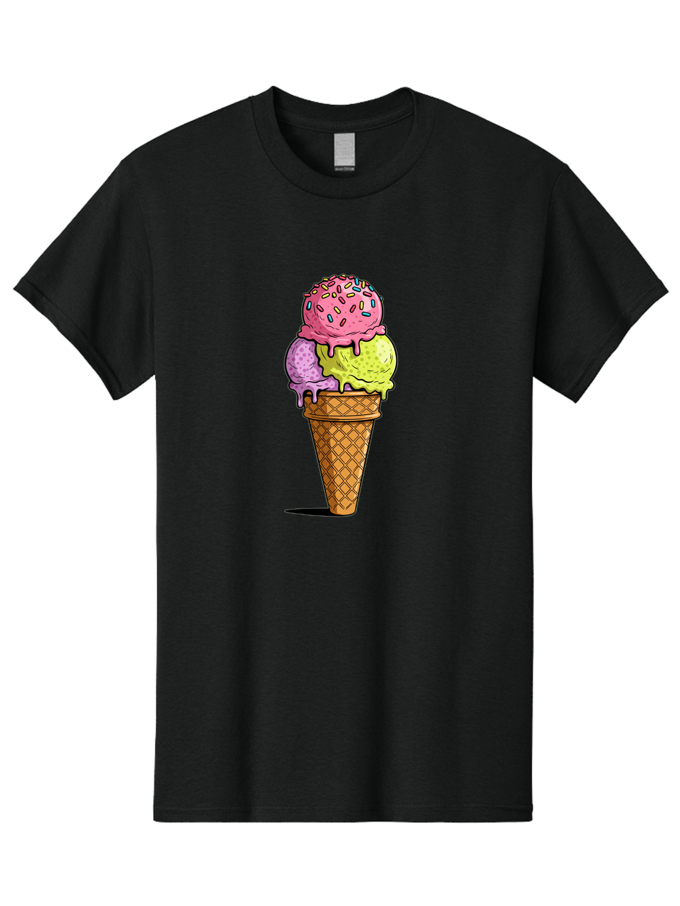 Ice-Cream-Cone-14 Men'S Graphic Tee, 100% Cotton, Comfortable Casual Summer Wear, Machine Washable, Triple Scoop Ice Cream Cone, Colorful Ice Cream, Waffle Cone, Melting Ice Cream, Sprinkles, Pastel Colors, Sweet Treat, Dessert, Summer Snack, Baa859