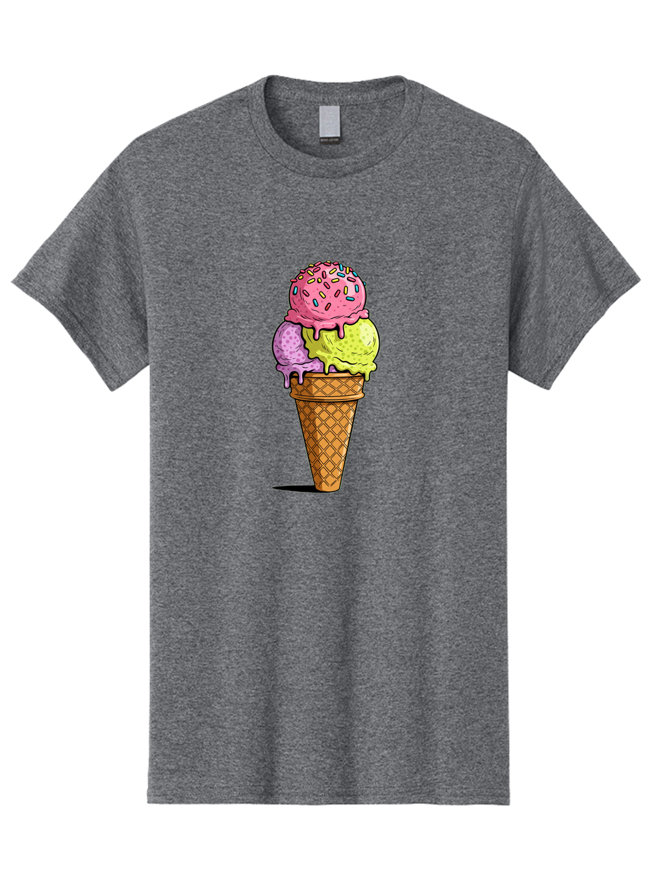 Ice-Cream-Cone-14 Men'S Graphic Tee, 100% Cotton, Comfortable Casual Summer Wear, Machine Washable, Triple Scoop Ice Cream Cone, Colorful Ice Cream, Waffle Cone, Melting Ice Cream, Sprinkles, Pastel Colors, Sweet Treat, Dessert, Summer Snack, Baa859
