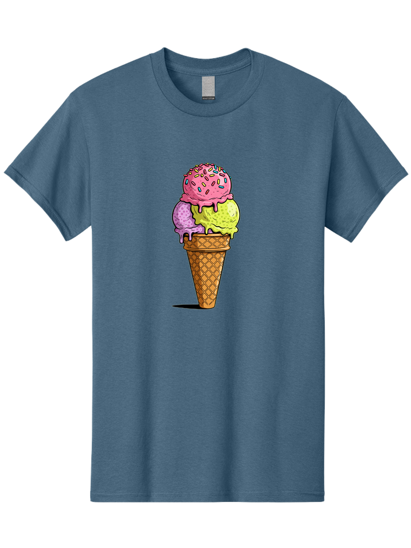 Ice-Cream-Cone-14 Men'S Graphic Tee, 100% Cotton, Comfortable Casual Summer Wear, Machine Washable, Triple Scoop Ice Cream Cone, Colorful Ice Cream, Waffle Cone, Melting Ice Cream, Sprinkles, Pastel Colors, Sweet Treat, Dessert, Summer Snack, Baa859