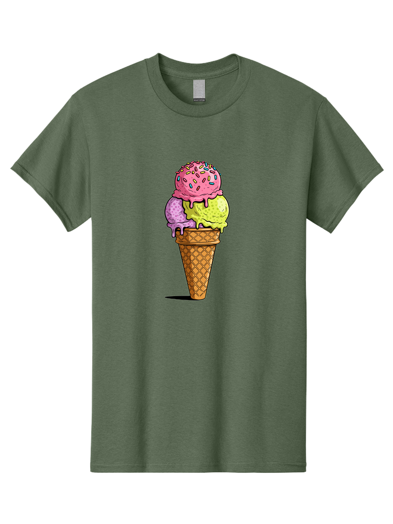 Ice-Cream-Cone-14 Men'S Graphic Tee, 100% Cotton, Comfortable Casual Summer Wear, Machine Washable, Triple Scoop Ice Cream Cone, Colorful Ice Cream, Waffle Cone, Melting Ice Cream, Sprinkles, Pastel Colors, Sweet Treat, Dessert, Summer Snack, Baa859