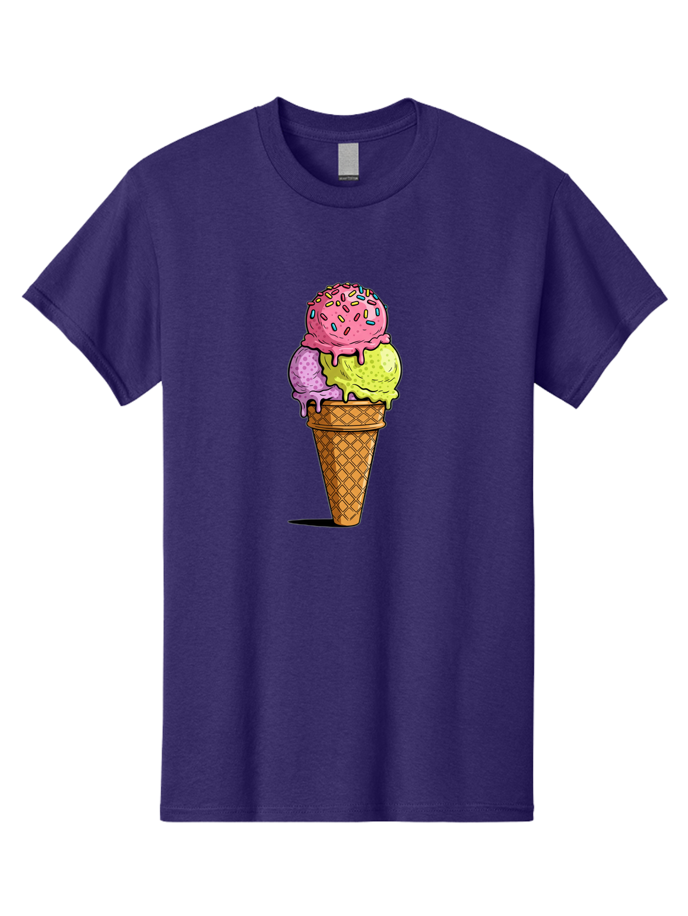 Ice-Cream-Cone-14 Men'S Graphic Tee, 100% Cotton, Comfortable Casual Summer Wear, Machine Washable, Triple Scoop Ice Cream Cone, Colorful Ice Cream, Waffle Cone, Melting Ice Cream, Sprinkles, Pastel Colors, Sweet Treat, Dessert, Summer Snack, Baa859