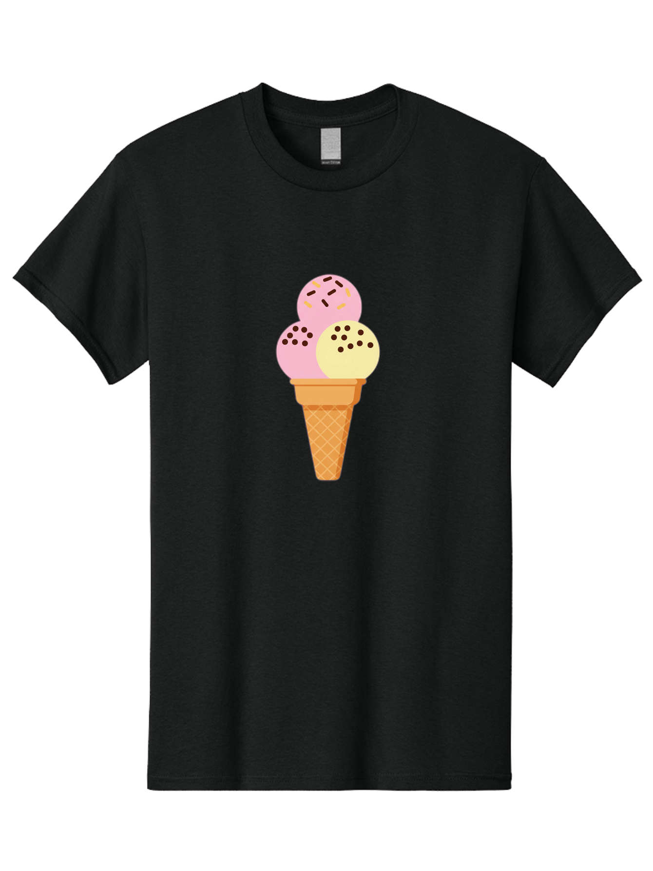 Ice-Cream-Cone-15 Men'S Graphic Tee, 100% Cotton, Comfortable Casual Summer Wear, Machine Washable, Ice Cream Cone, Three Scoops, Pink And Yellow Ice Cream, Chocolate Chips, Sprinkles, Frozen Dessert, Sweet Treat, Dessert Lover, Baa860