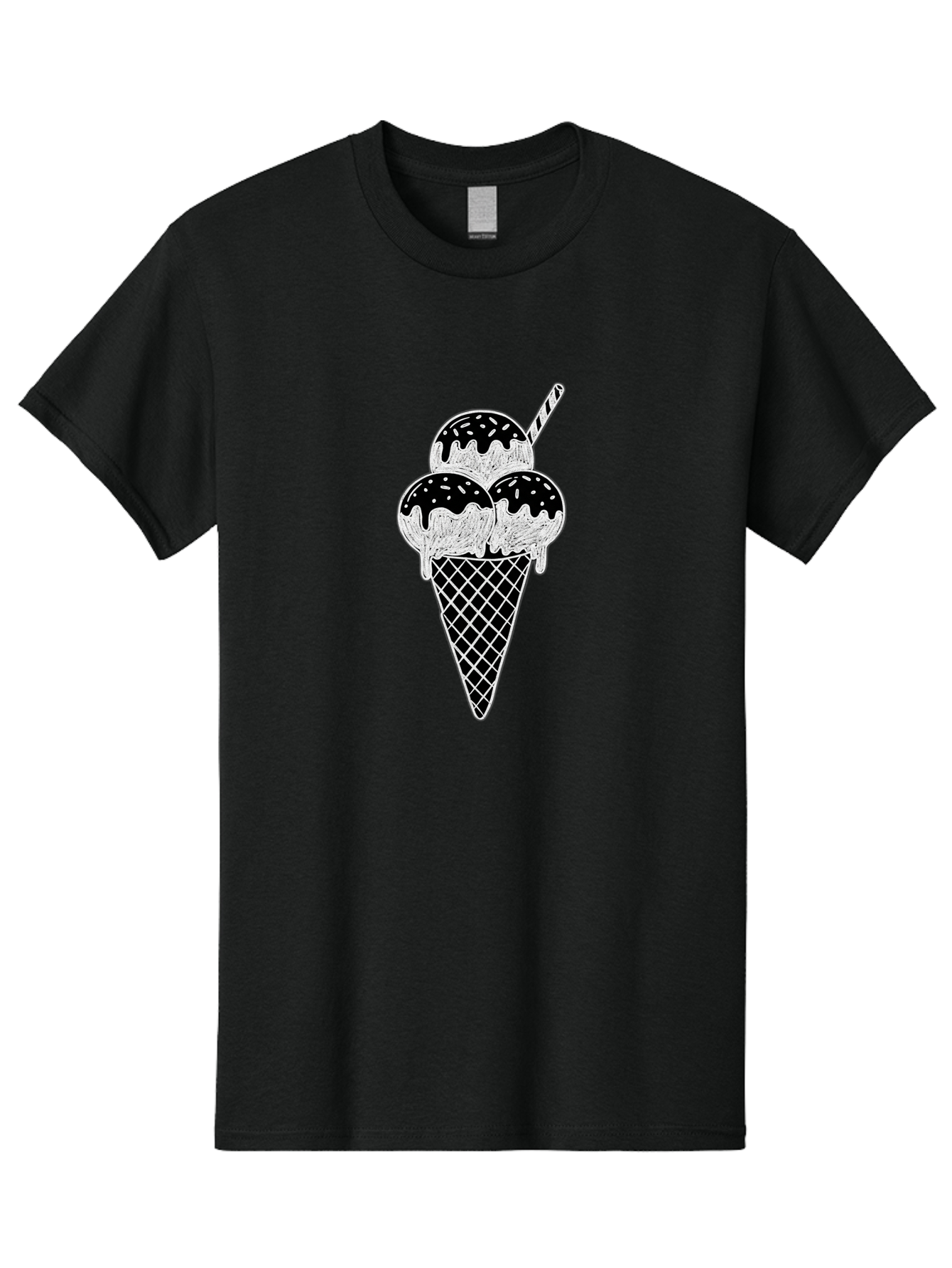 Ice-Cream-Cone-16 Men'S Graphic Tee, 100% Cotton, Comfortable Casual Summer Wear, Machine Washable, Ice Cream Cone, Three Scoops, Dripping Chocolate Sauce, Sprinkles, Striped Straw, Sweet Treat, Dessert, Frozen Dessert Baa861