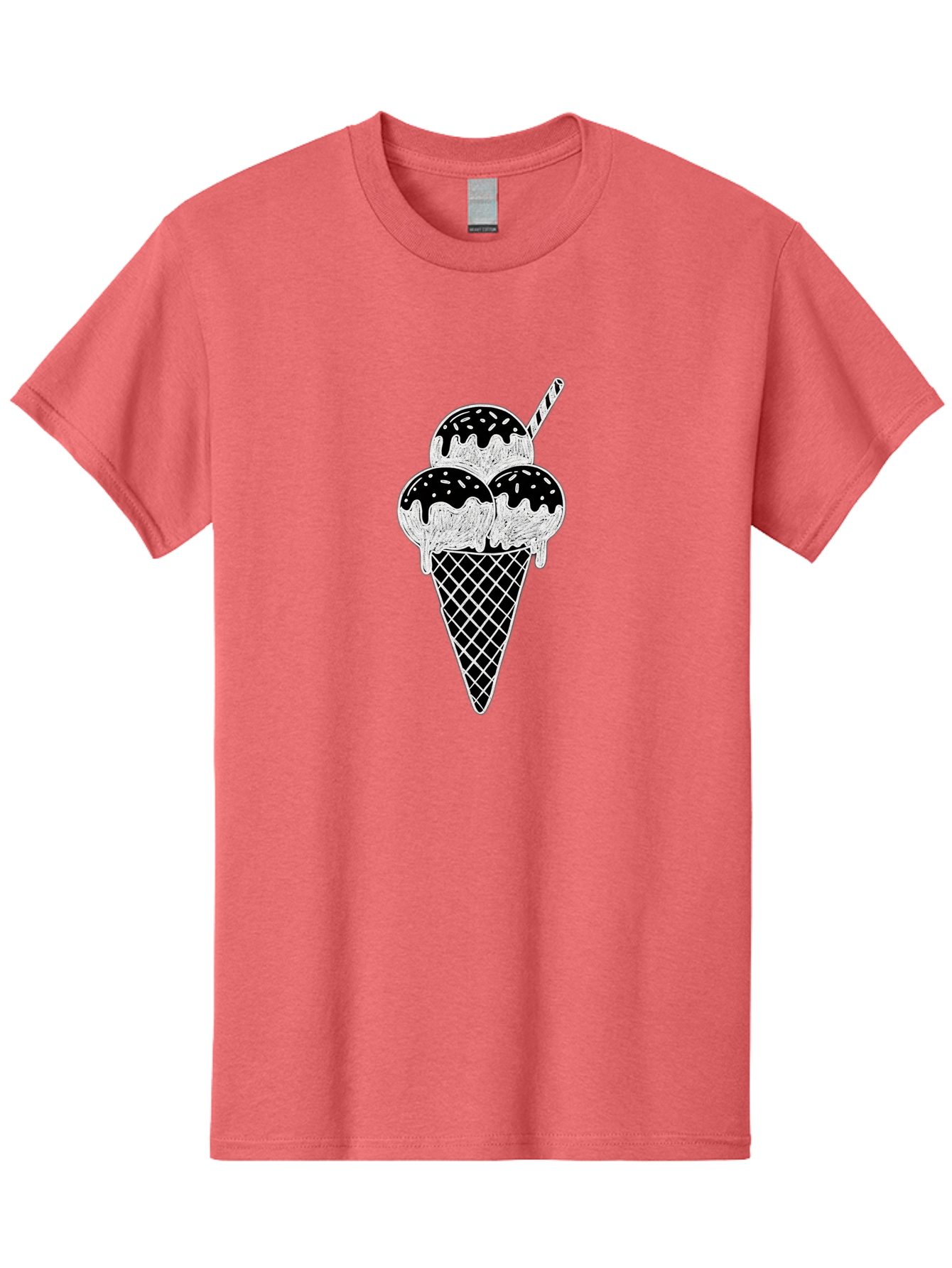 Ice-Cream-Cone-16 Men'S Graphic Tee, 100% Cotton, Comfortable Casual Summer Wear, Machine Washable, Ice Cream Cone, Three Scoops, Dripping Chocolate Sauce, Sprinkles, Striped Straw, Sweet Treat, Dessert, Frozen Dessert Baa861