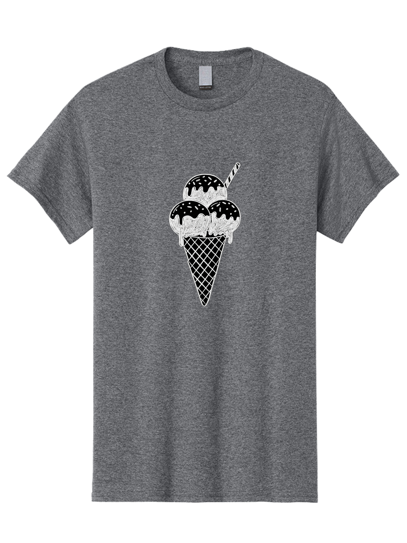 Ice-Cream-Cone-16 Men'S Graphic Tee, 100% Cotton, Comfortable Casual Summer Wear, Machine Washable, Ice Cream Cone, Three Scoops, Dripping Chocolate Sauce, Sprinkles, Striped Straw, Sweet Treat, Dessert, Frozen Dessert Baa861
