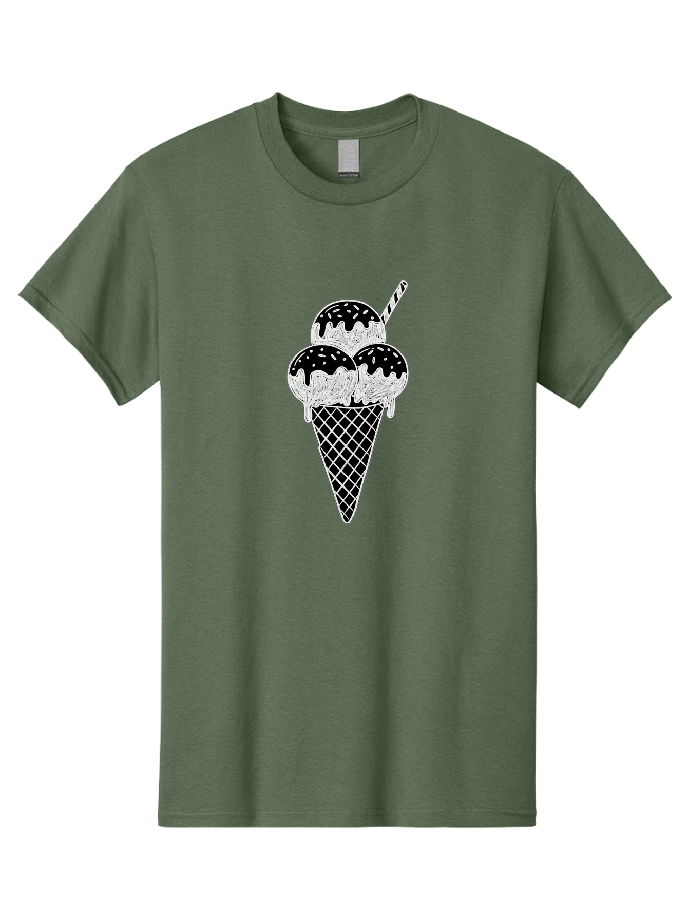 Ice-Cream-Cone-16 Men'S Graphic Tee, 100% Cotton, Comfortable Casual Summer Wear, Machine Washable, Ice Cream Cone, Three Scoops, Dripping Chocolate Sauce, Sprinkles, Striped Straw, Sweet Treat, Dessert, Frozen Dessert Baa861