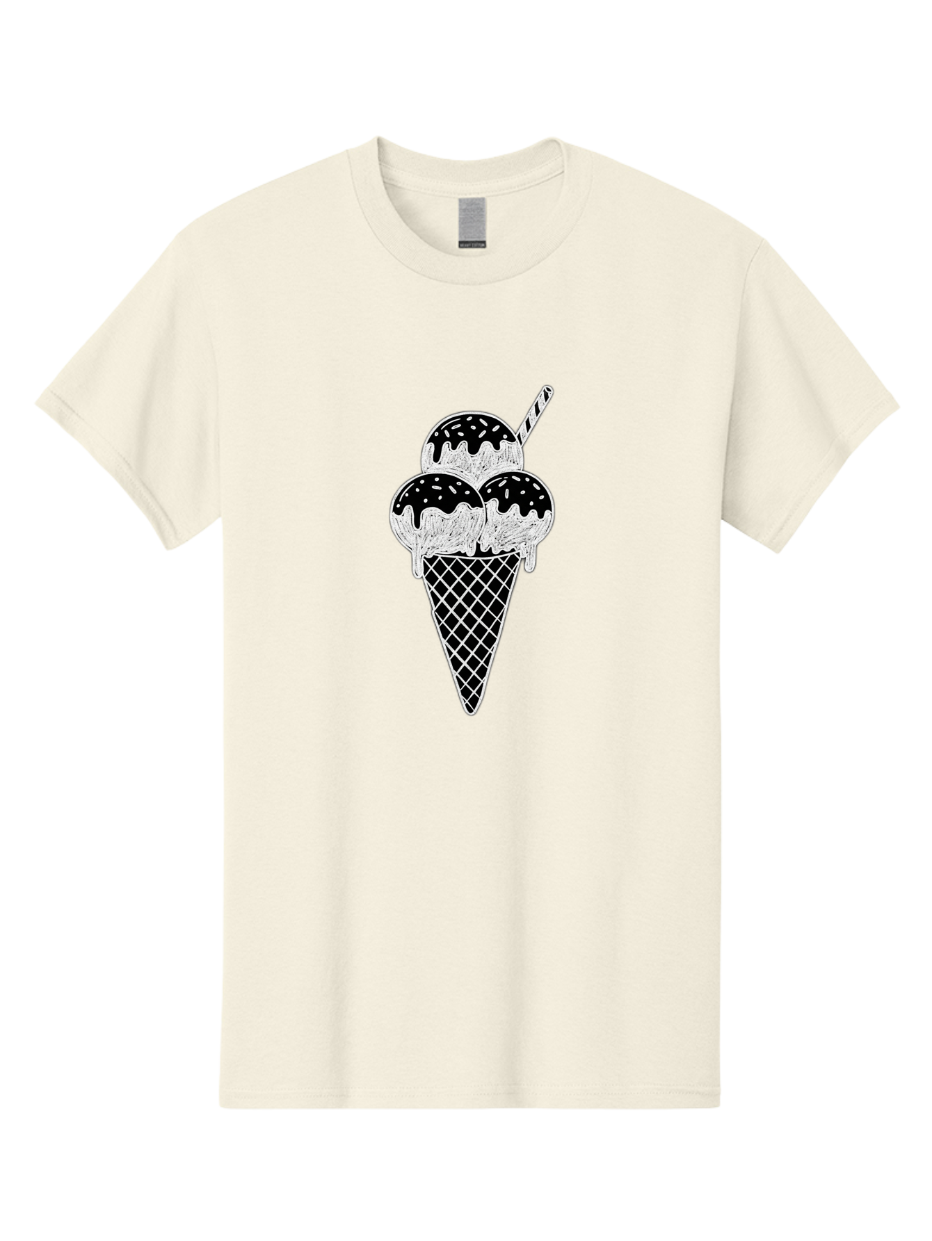 Ice-Cream-Cone-16 Men'S Graphic Tee, 100% Cotton, Comfortable Casual Summer Wear, Machine Washable, Ice Cream Cone, Three Scoops, Dripping Chocolate Sauce, Sprinkles, Striped Straw, Sweet Treat, Dessert, Frozen Dessert Baa861