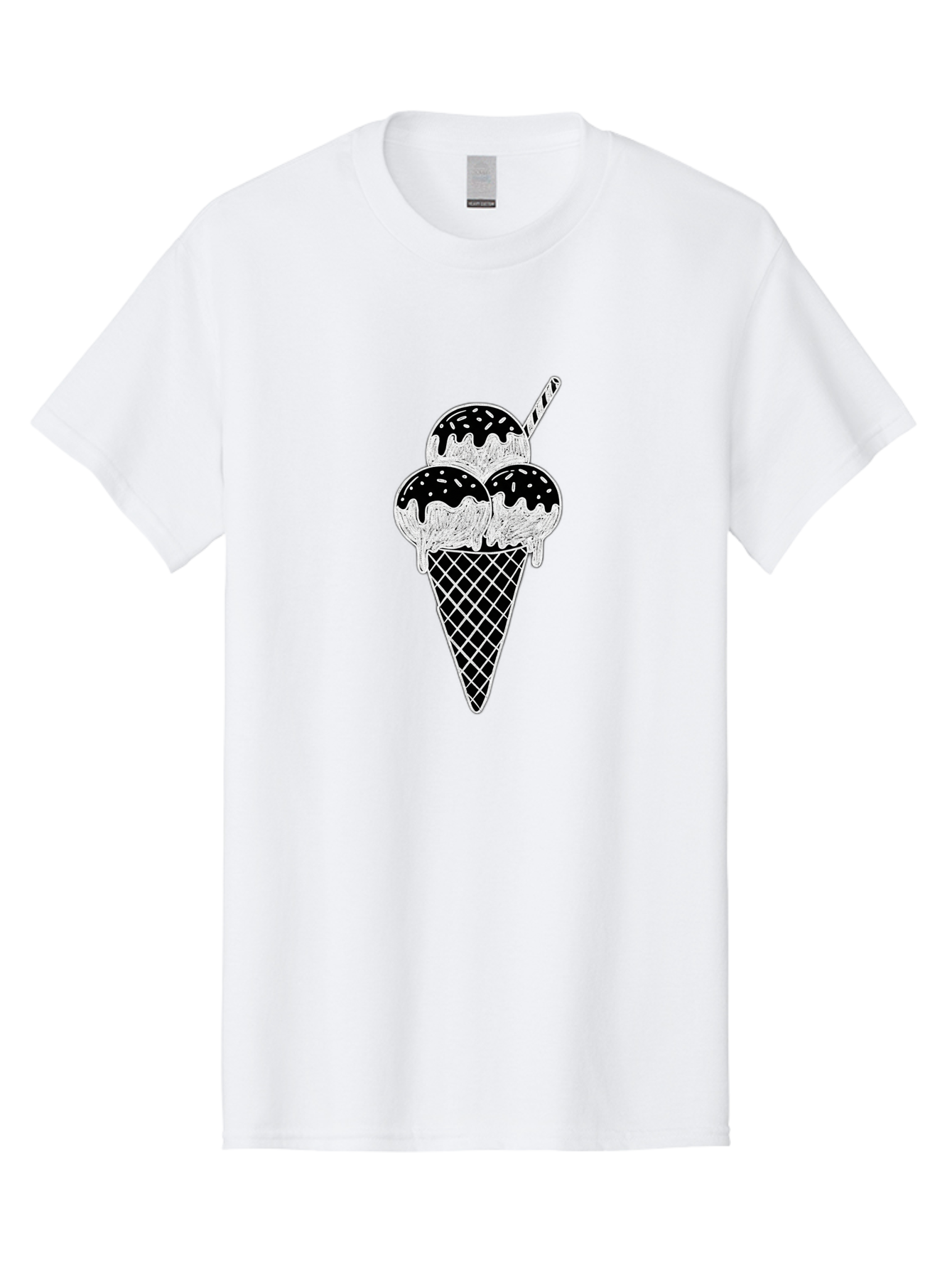 Ice-Cream-Cone-16 Men'S Graphic Tee, 100% Cotton, Comfortable Casual Summer Wear, Machine Washable, Ice Cream Cone, Three Scoops, Dripping Chocolate Sauce, Sprinkles, Striped Straw, Sweet Treat, Dessert, Frozen Dessert Baa861