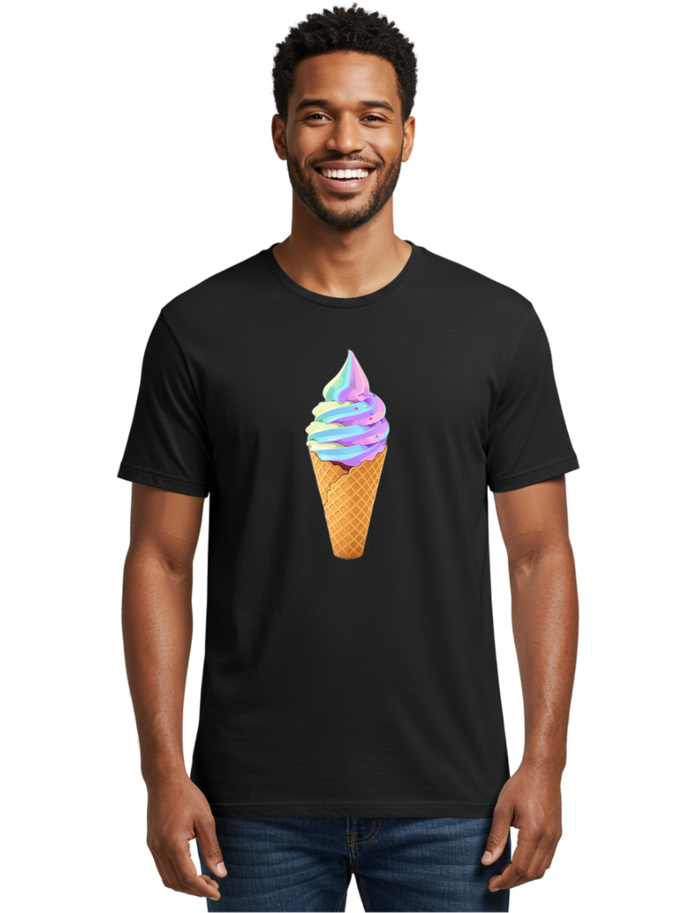Ice-Cream-Cone-17 Men'S Graphic Tee, 100% Cotton, Comfortable Casual Summer Wear, Machine Washable, Soft Serve Ice Cream, Pastel Colors, Sprinkles, Waffle Cone, Sweet Treats, Dessert, Colorful, Summer Vibes Baa862