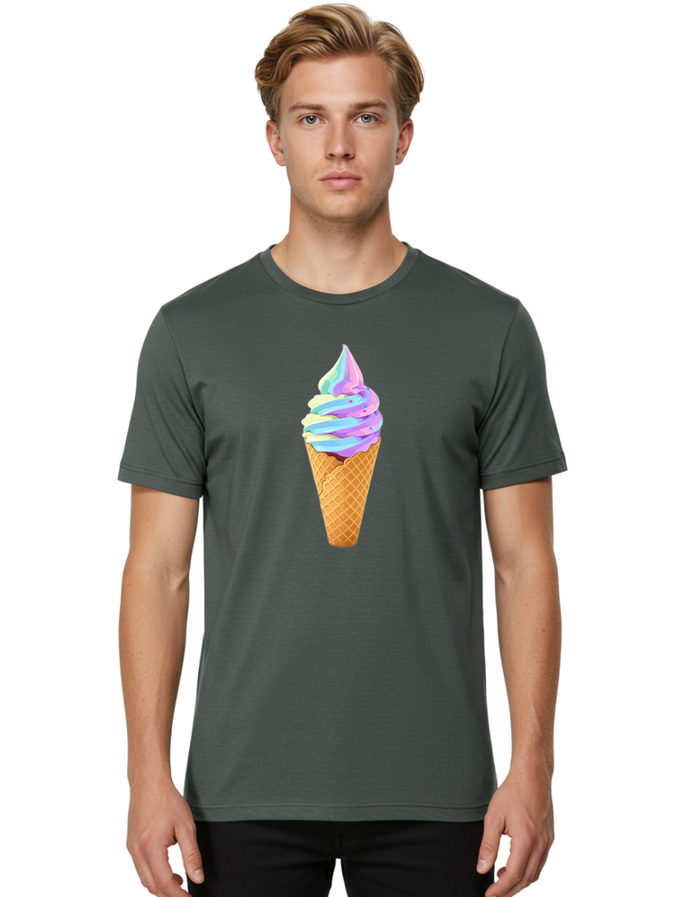 Ice-Cream-Cone-17 Men'S Graphic Tee, 100% Cotton, Comfortable Casual Summer Wear, Machine Washable, Soft Serve Ice Cream, Pastel Colors, Sprinkles, Waffle Cone, Sweet Treats, Dessert, Colorful, Summer Vibes Baa862