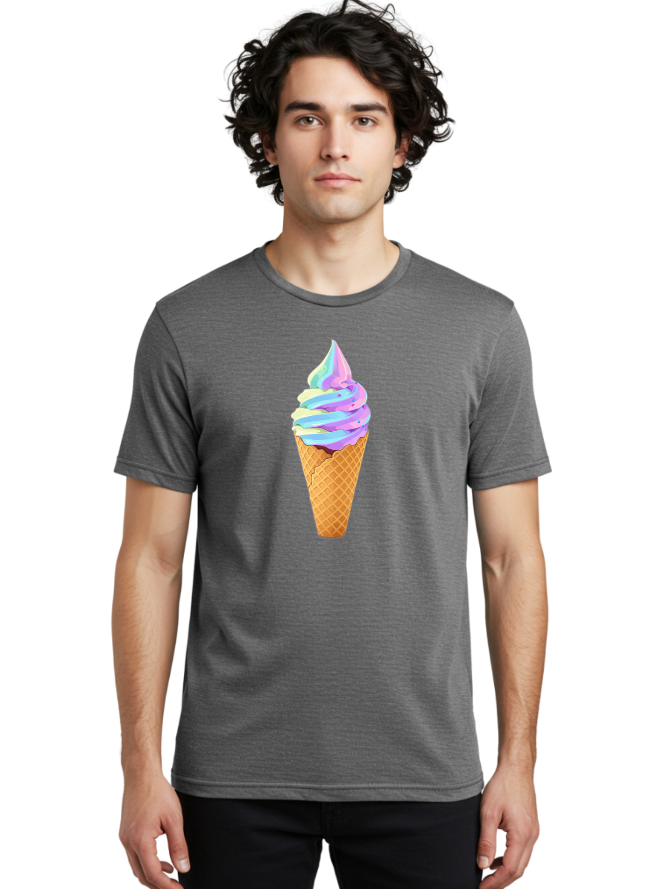 Ice-Cream-Cone-17 Men'S Graphic Tee, 100% Cotton, Comfortable Casual Summer Wear, Machine Washable, Soft Serve Ice Cream, Pastel Colors, Sprinkles, Waffle Cone, Sweet Treats, Dessert, Colorful, Summer Vibes Baa862