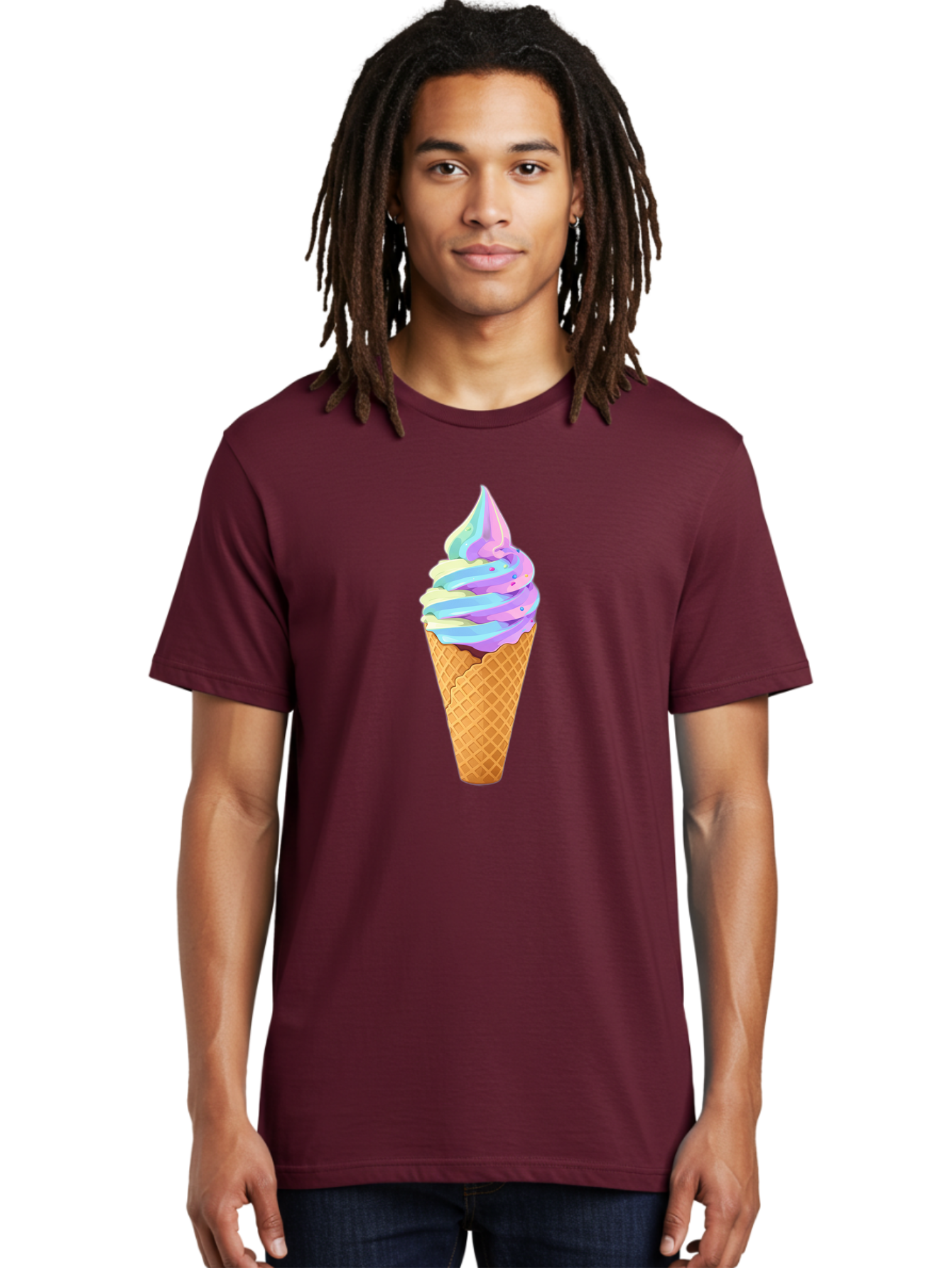 Ice-Cream-Cone-17 Men'S Graphic Tee, 100% Cotton, Comfortable Casual Summer Wear, Machine Washable, Soft Serve Ice Cream, Pastel Colors, Sprinkles, Waffle Cone, Sweet Treats, Dessert, Colorful, Summer Vibes Baa862