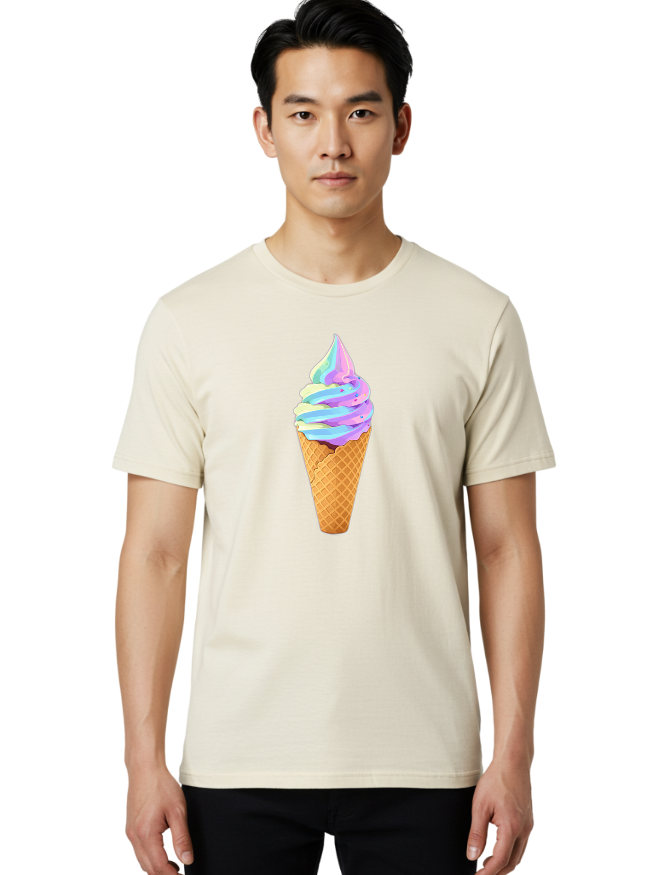 Ice-Cream-Cone-17 Men'S Graphic Tee, 100% Cotton, Comfortable Casual Summer Wear, Machine Washable, Soft Serve Ice Cream, Pastel Colors, Sprinkles, Waffle Cone, Sweet Treats, Dessert, Colorful, Summer Vibes Baa862