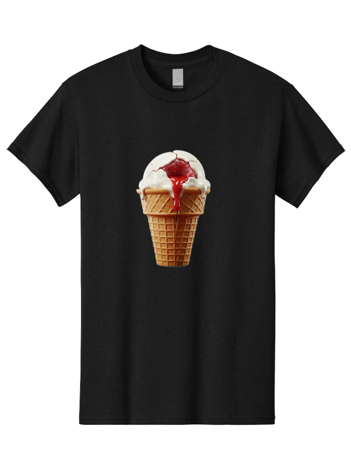 Ice-Cream-Cone-6 Men'S Graphic Tee, 100% Cotton, Comfortable Casual Summer Wear, Machine Washable, Decaying Ice Cream Cone, Cracked Ice Cream, Melting Ice Cream, Red Sauce, White Chocolate, Dessert, Sweet Treats, Yummy, Melting, Dripping, Baa867