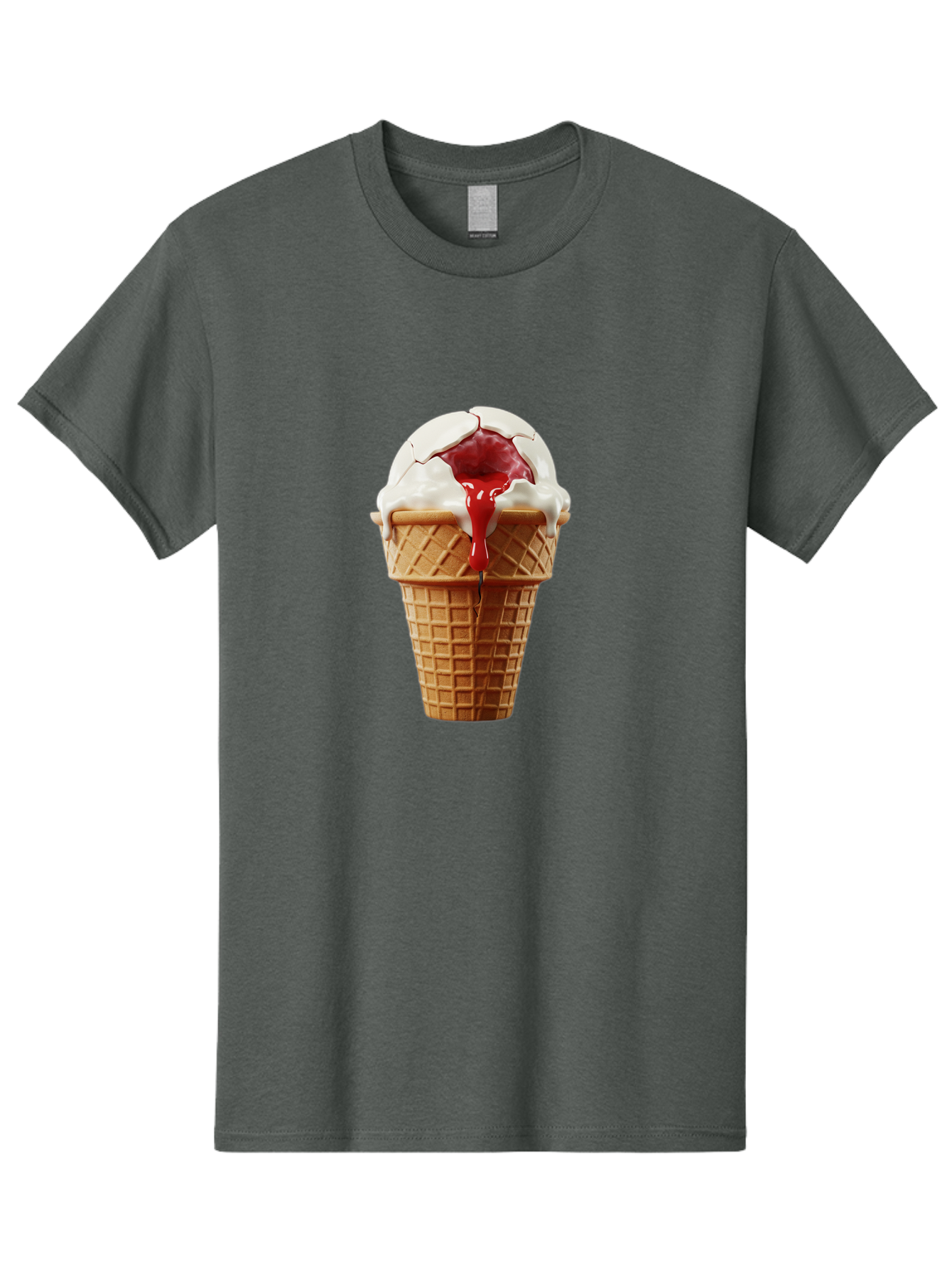 Ice-Cream-Cone-6 Men'S Graphic Tee, 100% Cotton, Comfortable Casual Summer Wear, Machine Washable, Decaying Ice Cream Cone, Cracked Ice Cream, Melting Ice Cream, Red Sauce, White Chocolate, Dessert, Sweet Treats, Yummy, Melting, Dripping, Baa867