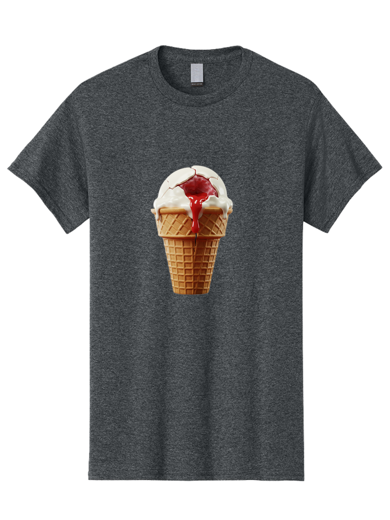 Ice-Cream-Cone-6 Men'S Graphic Tee, 100% Cotton, Comfortable Casual Summer Wear, Machine Washable, Decaying Ice Cream Cone, Cracked Ice Cream, Melting Ice Cream, Red Sauce, White Chocolate, Dessert, Sweet Treats, Yummy, Melting, Dripping, Baa867