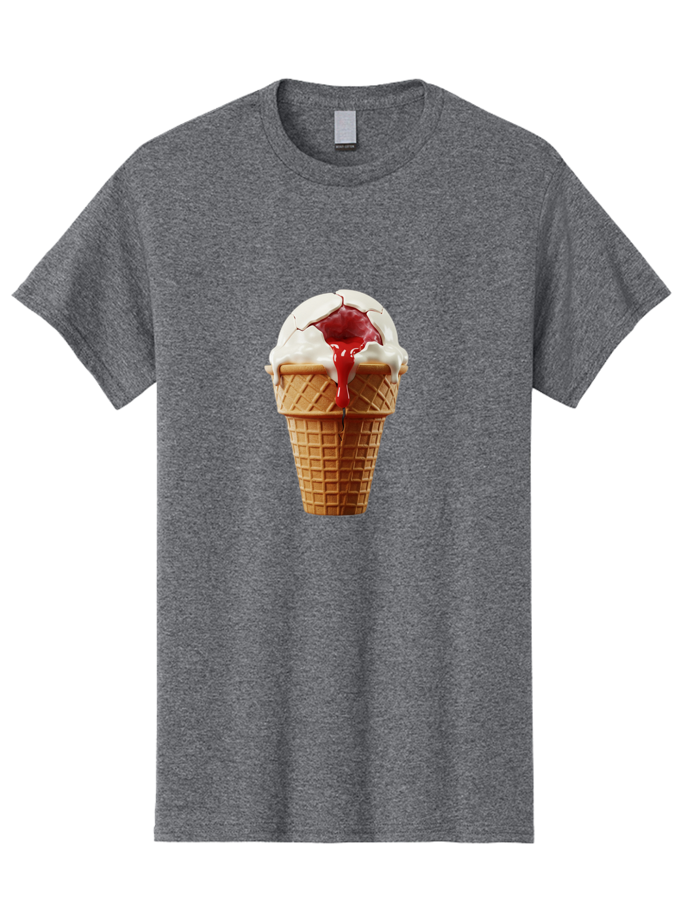 Ice-Cream-Cone-6 Men'S Graphic Tee, 100% Cotton, Comfortable Casual Summer Wear, Machine Washable, Decaying Ice Cream Cone, Cracked Ice Cream, Melting Ice Cream, Red Sauce, White Chocolate, Dessert, Sweet Treats, Yummy, Melting, Dripping, Baa867