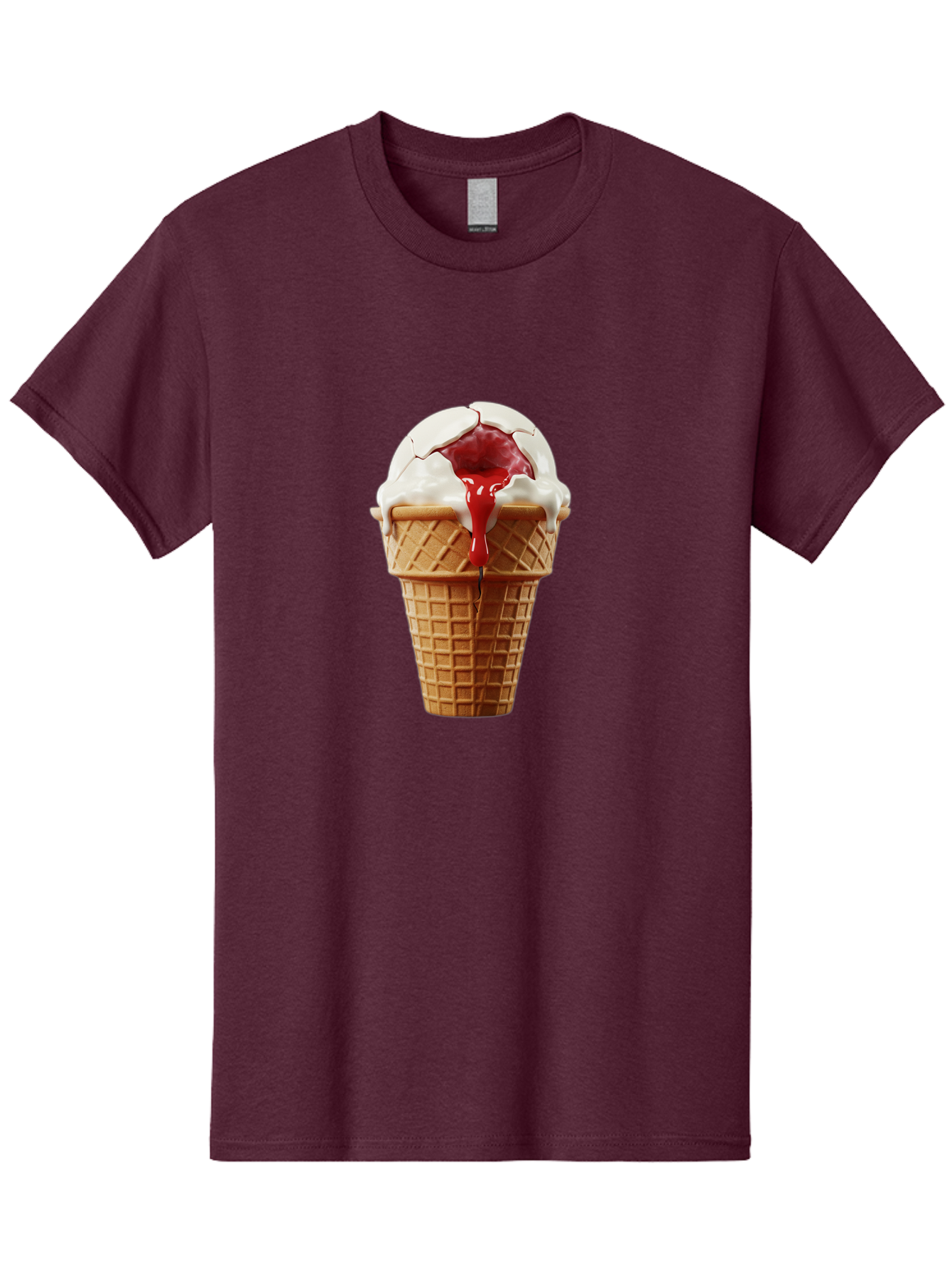 Ice-Cream-Cone-6 Men'S Graphic Tee, 100% Cotton, Comfortable Casual Summer Wear, Machine Washable, Decaying Ice Cream Cone, Cracked Ice Cream, Melting Ice Cream, Red Sauce, White Chocolate, Dessert, Sweet Treats, Yummy, Melting, Dripping, Baa867