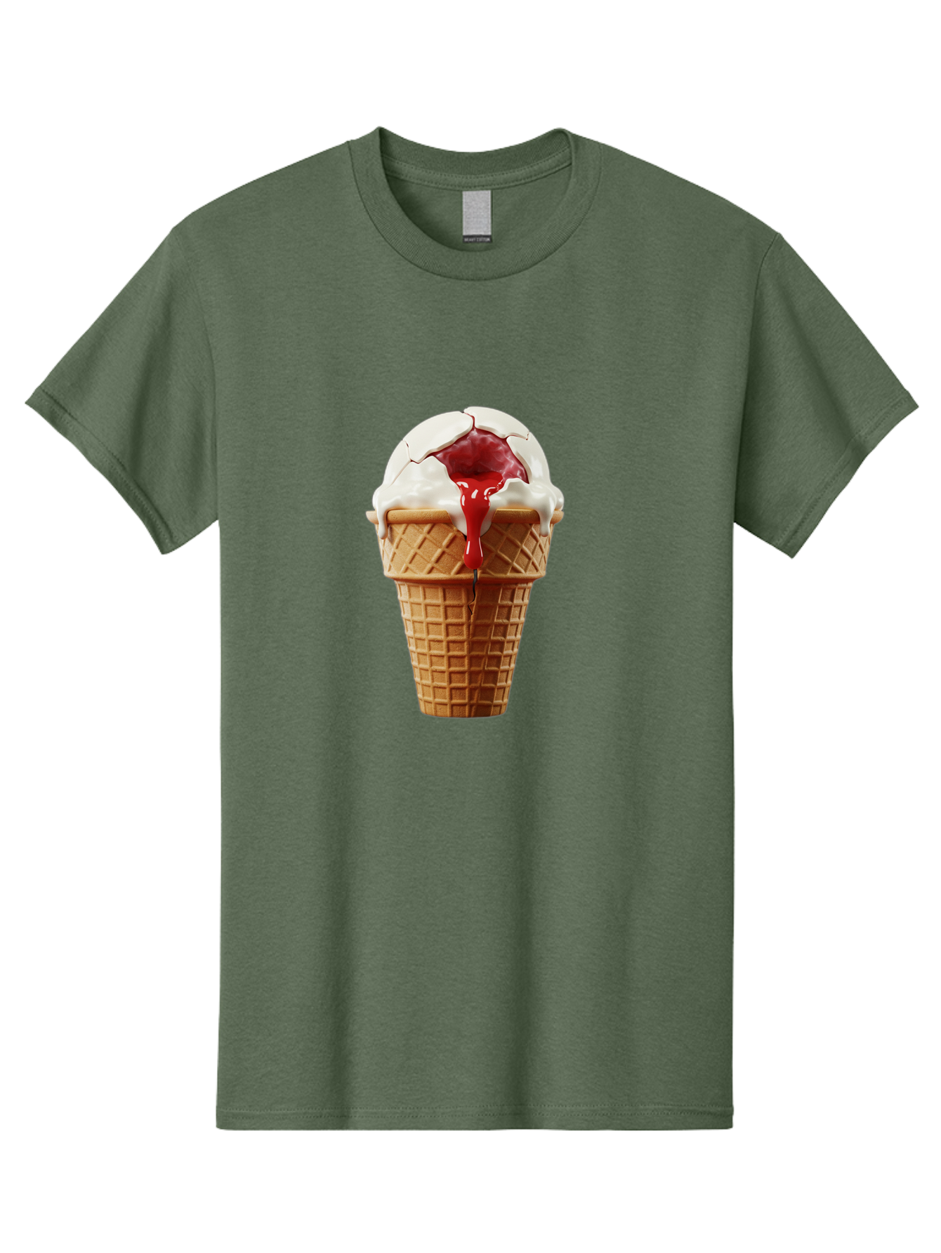 Ice-Cream-Cone-6 Men'S Graphic Tee, 100% Cotton, Comfortable Casual Summer Wear, Machine Washable, Decaying Ice Cream Cone, Cracked Ice Cream, Melting Ice Cream, Red Sauce, White Chocolate, Dessert, Sweet Treats, Yummy, Melting, Dripping, Baa867