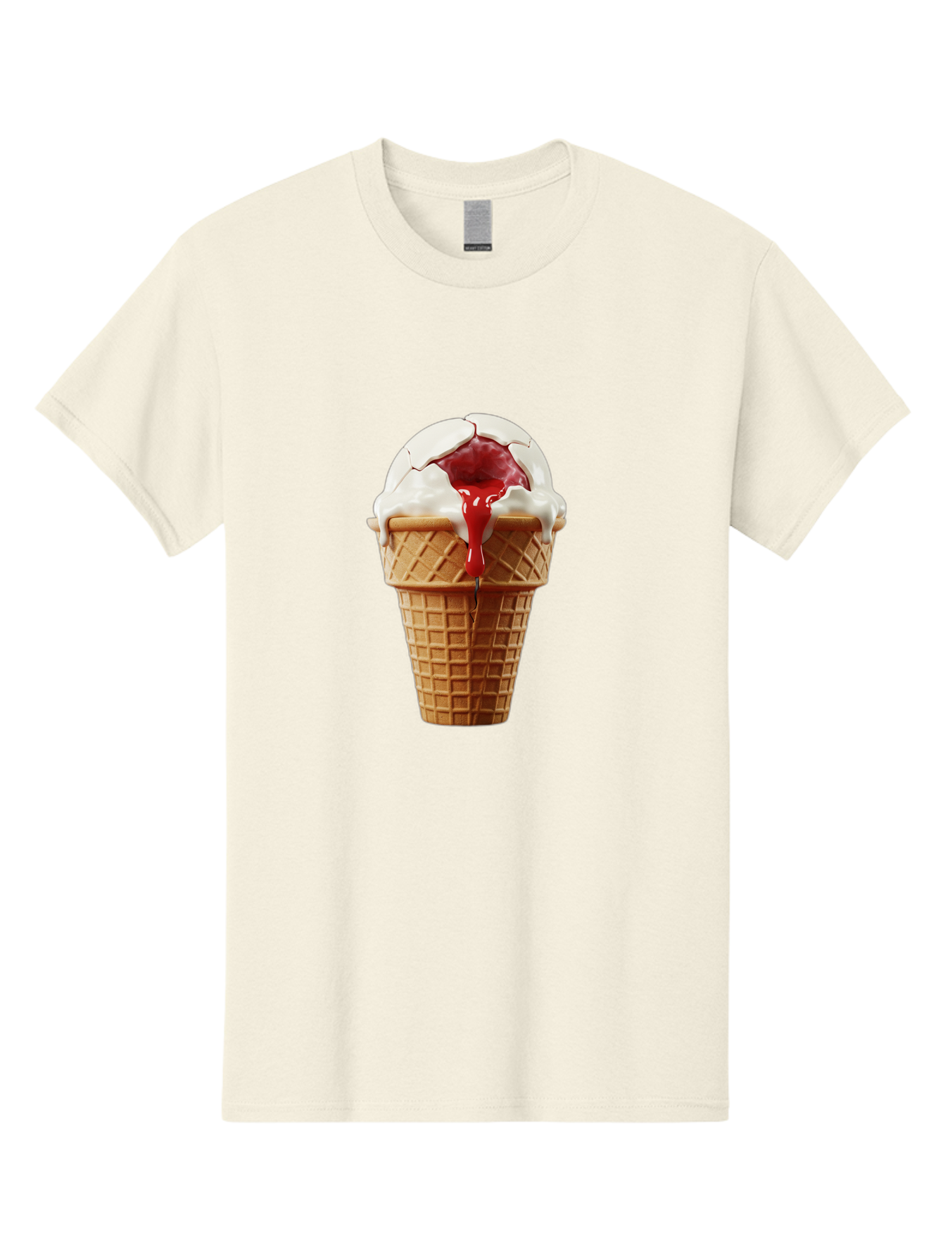 Ice-Cream-Cone-6 Men'S Graphic Tee, 100% Cotton, Comfortable Casual Summer Wear, Machine Washable, Decaying Ice Cream Cone, Cracked Ice Cream, Melting Ice Cream, Red Sauce, White Chocolate, Dessert, Sweet Treats, Yummy, Melting, Dripping, Baa867