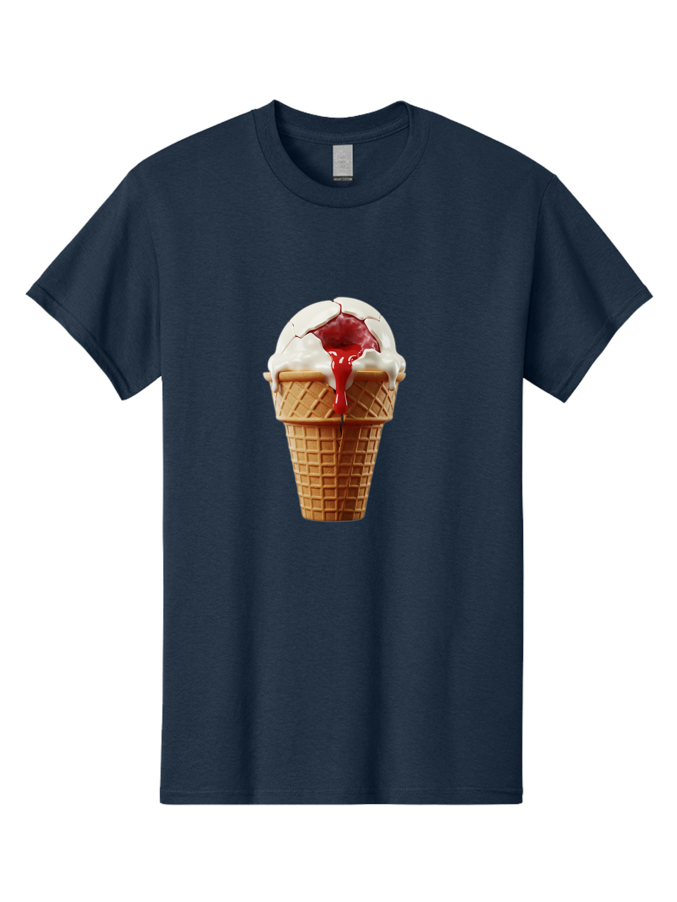 Ice-Cream-Cone-6 Men'S Graphic Tee, 100% Cotton, Comfortable Casual Summer Wear, Machine Washable, Decaying Ice Cream Cone, Cracked Ice Cream, Melting Ice Cream, Red Sauce, White Chocolate, Dessert, Sweet Treats, Yummy, Melting, Dripping, Baa867