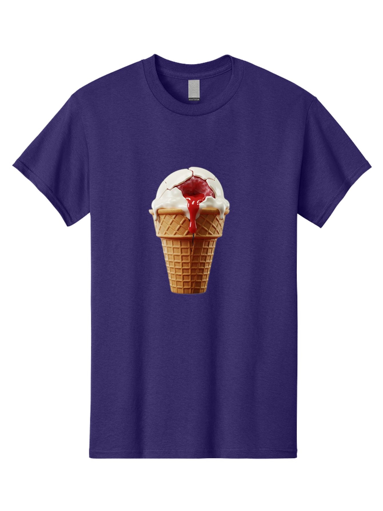 Ice-Cream-Cone-6 Men'S Graphic Tee, 100% Cotton, Comfortable Casual Summer Wear, Machine Washable, Decaying Ice Cream Cone, Cracked Ice Cream, Melting Ice Cream, Red Sauce, White Chocolate, Dessert, Sweet Treats, Yummy, Melting, Dripping, Baa867