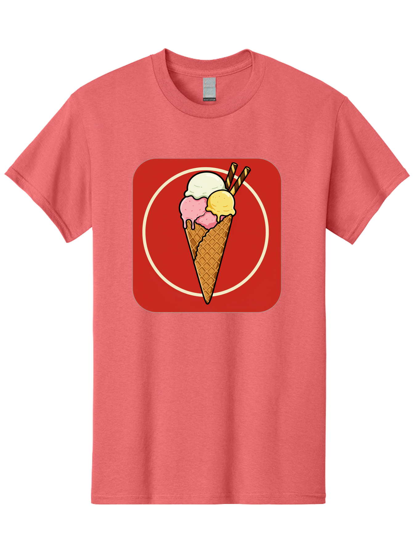 Ice-Cream-Cone-7 Men'S Graphic Tee, 100% Cotton, Comfortable Casual Summer Wear, Machine Washable, Ice Cream Cone, Three Scoops, Waffle Cone, Dessert, Sweet Treats, Colorful Illustration, Ice Cream Lovers, Tasty Delights Baa868