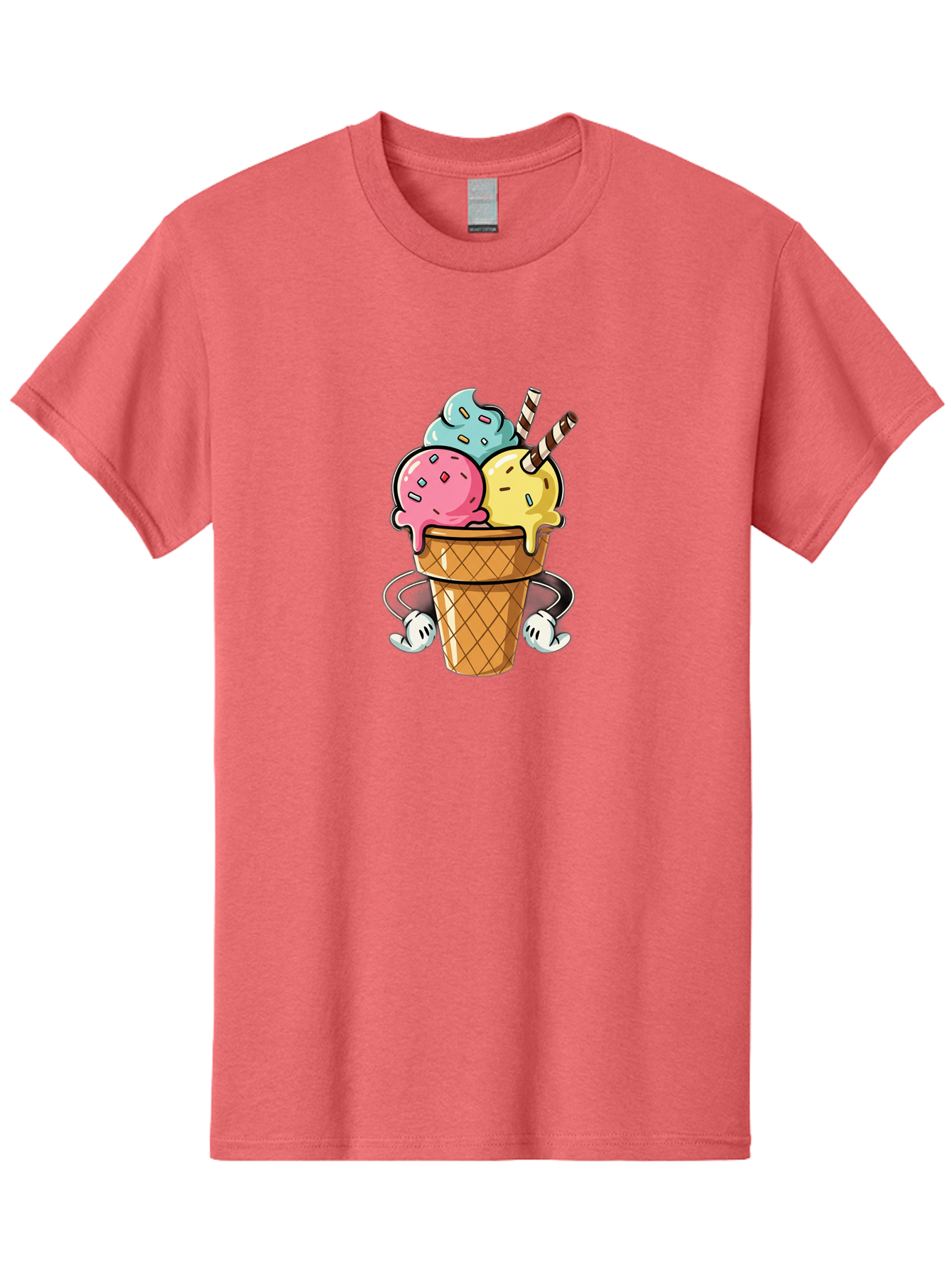 Ice-Cream-Cone-9 Men'S Graphic Tee, 100% Cotton, Comfortable Casual Summer Wear, Machine Washable, Three Scoops Ice Cream, Colorful Dessert, Melting Ice Cream, Sprinkles, Waffle Cone, Striped Straw, Cartoon Character, Fun And Playful, Baa870