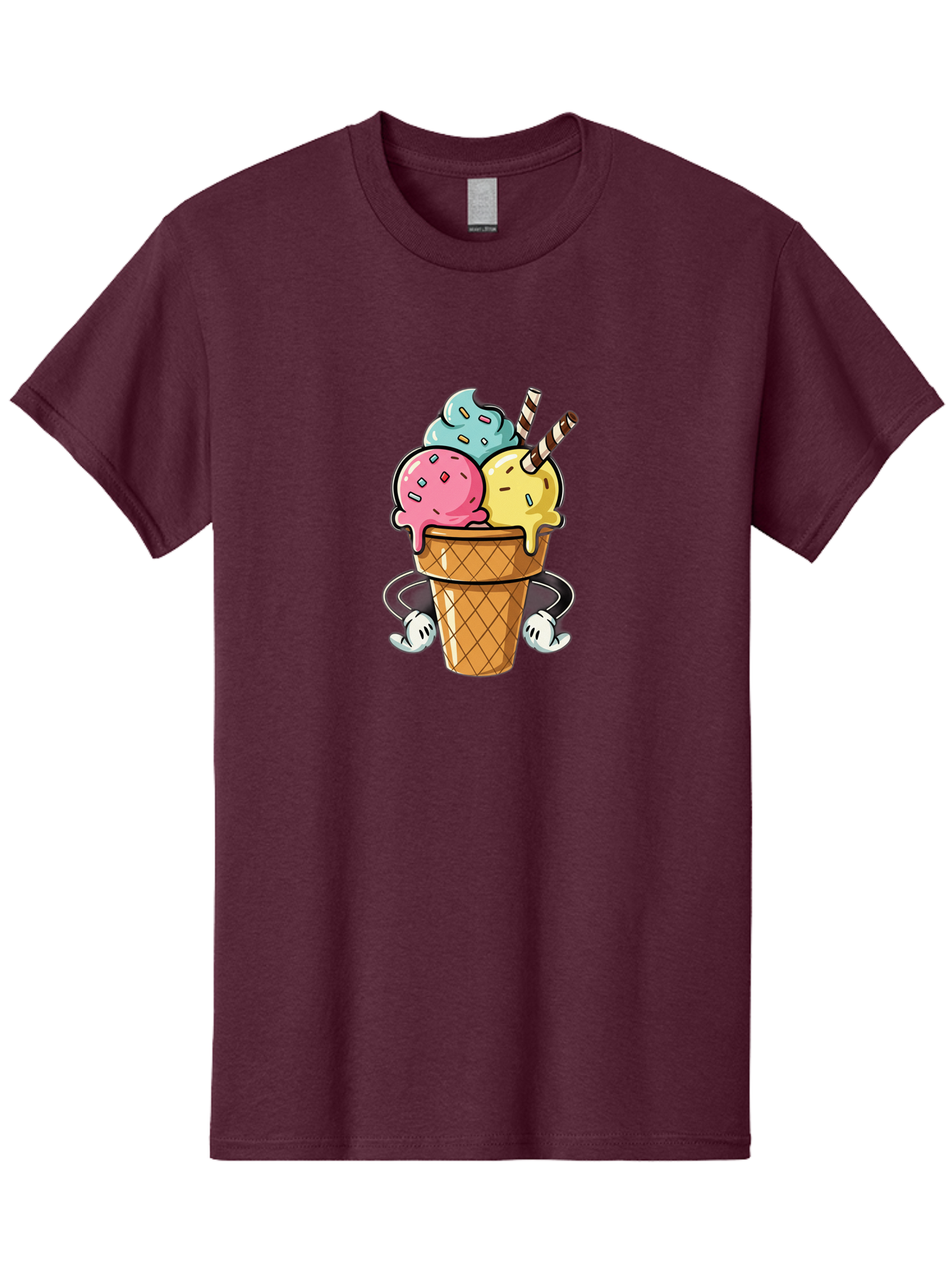 Ice-Cream-Cone-9 Men'S Graphic Tee, 100% Cotton, Comfortable Casual Summer Wear, Machine Washable, Three Scoops Ice Cream, Colorful Dessert, Melting Ice Cream, Sprinkles, Waffle Cone, Striped Straw, Cartoon Character, Fun And Playful, Baa870