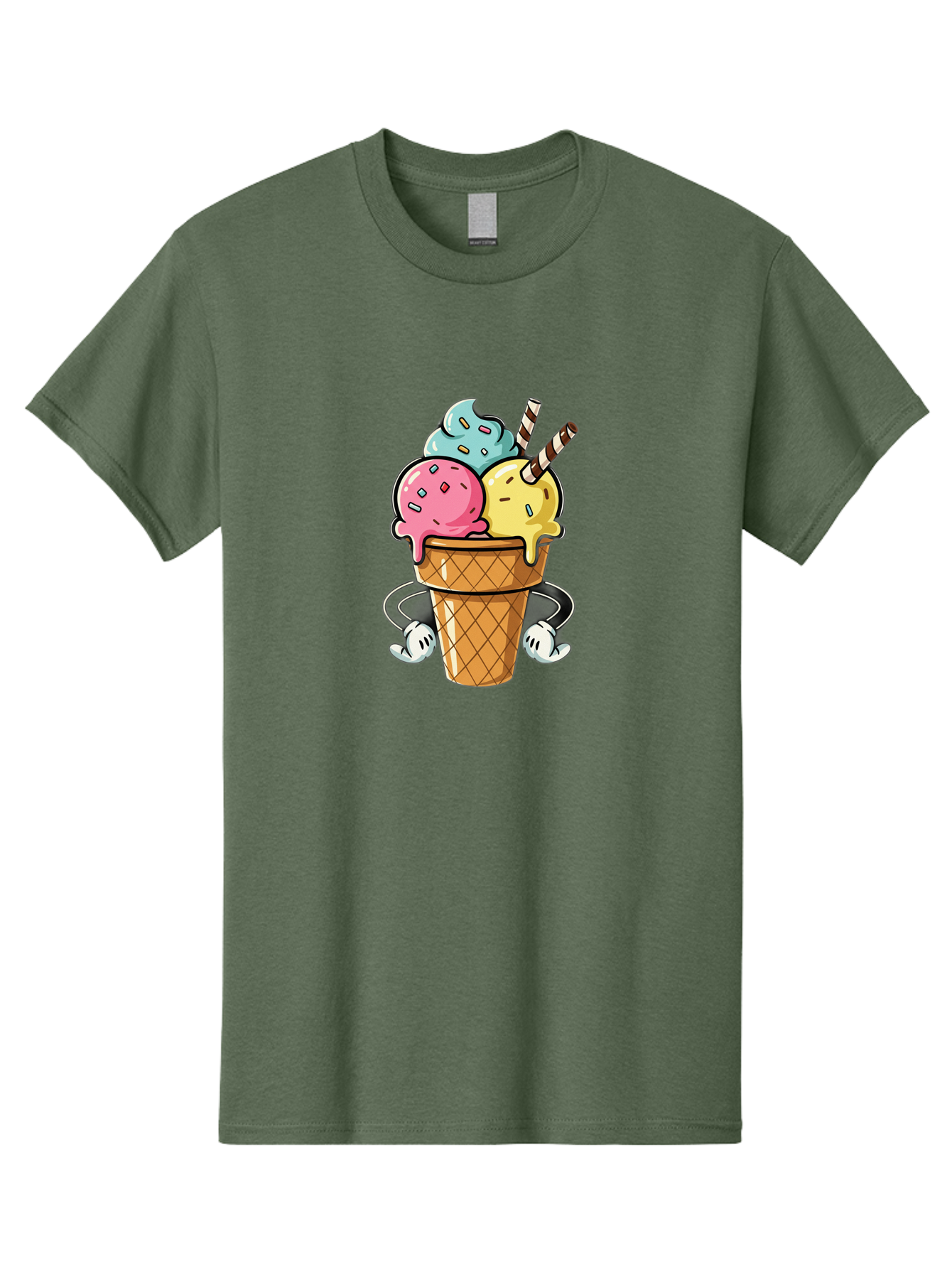 Ice-Cream-Cone-9 Men'S Graphic Tee, 100% Cotton, Comfortable Casual Summer Wear, Machine Washable, Three Scoops Ice Cream, Colorful Dessert, Melting Ice Cream, Sprinkles, Waffle Cone, Striped Straw, Cartoon Character, Fun And Playful, Baa870