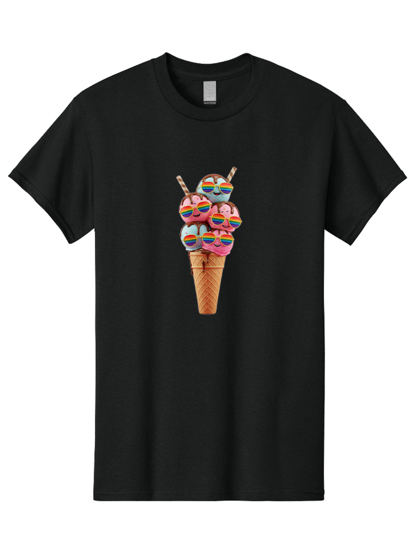 Ice-Cream-Cone-Babies Men'S Graphic Tee, 100% Cotton, Comfortable Casual Summer Wear, Machine Washable, Ice Cream Cone, Smiley Faces, Rainbow Sunglasses, Colorful Treats, Sweet Delights, Fun Desserts, Playful Theme, Happy Vibes Baa872