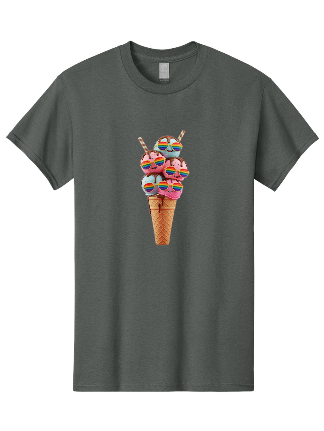 Ice-Cream-Cone-Babies Men'S Graphic Tee, 100% Cotton, Comfortable Casual Summer Wear, Machine Washable, Ice Cream Cone, Smiley Faces, Rainbow Sunglasses, Colorful Treats, Sweet Delights, Fun Desserts, Playful Theme, Happy Vibes Baa872