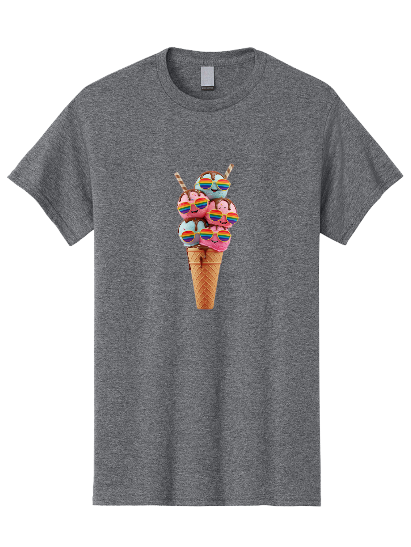 Ice-Cream-Cone-Babies Men'S Graphic Tee, 100% Cotton, Comfortable Casual Summer Wear, Machine Washable, Ice Cream Cone, Smiley Faces, Rainbow Sunglasses, Colorful Treats, Sweet Delights, Fun Desserts, Playful Theme, Happy Vibes Baa872
