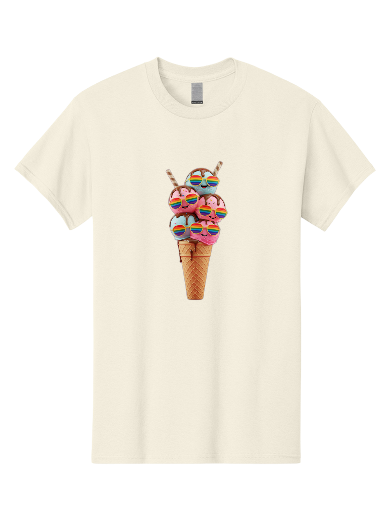 Ice-Cream-Cone-Babies Men'S Graphic Tee, 100% Cotton, Comfortable Casual Summer Wear, Machine Washable, Ice Cream Cone, Smiley Faces, Rainbow Sunglasses, Colorful Treats, Sweet Delights, Fun Desserts, Playful Theme, Happy Vibes Baa872