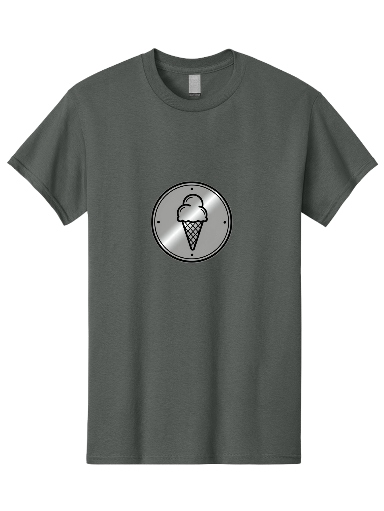 Ice-Cream-Cone-Icon Men'S Graphic Tee, 100% Cotton, Comfortable Casual Summer Wear, Machine Washable, Ice Cream Cone, Sweet Treat, Dessert Icon, Frozen Yogurt, Creamy Texture, Black Outline, Silver Badge, Modern Design, Simple Illustration Baa873