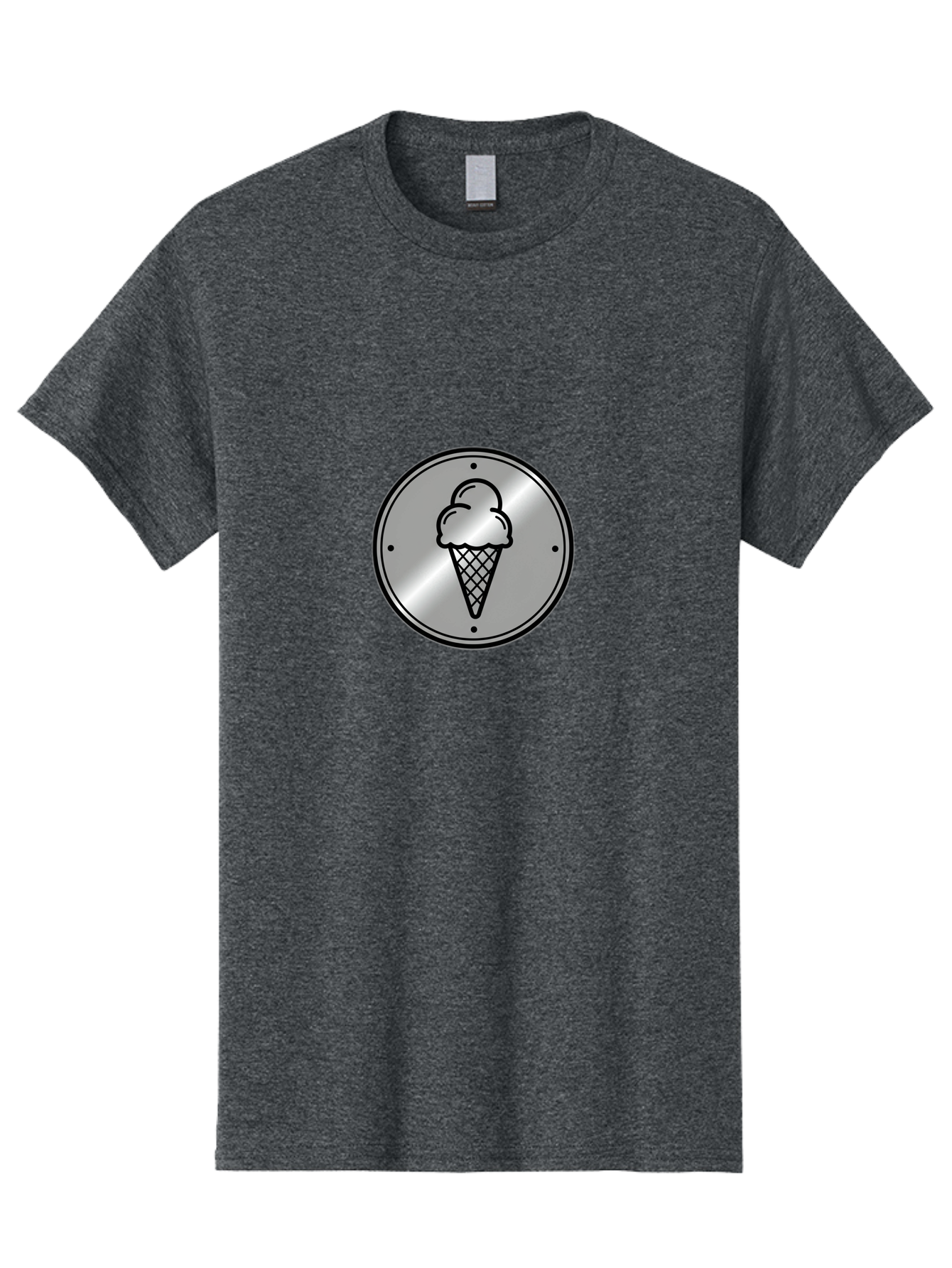 Ice-Cream-Cone-Icon Men'S Graphic Tee, 100% Cotton, Comfortable Casual Summer Wear, Machine Washable, Ice Cream Cone, Sweet Treat, Dessert Icon, Frozen Yogurt, Creamy Texture, Black Outline, Silver Badge, Modern Design, Simple Illustration Baa873