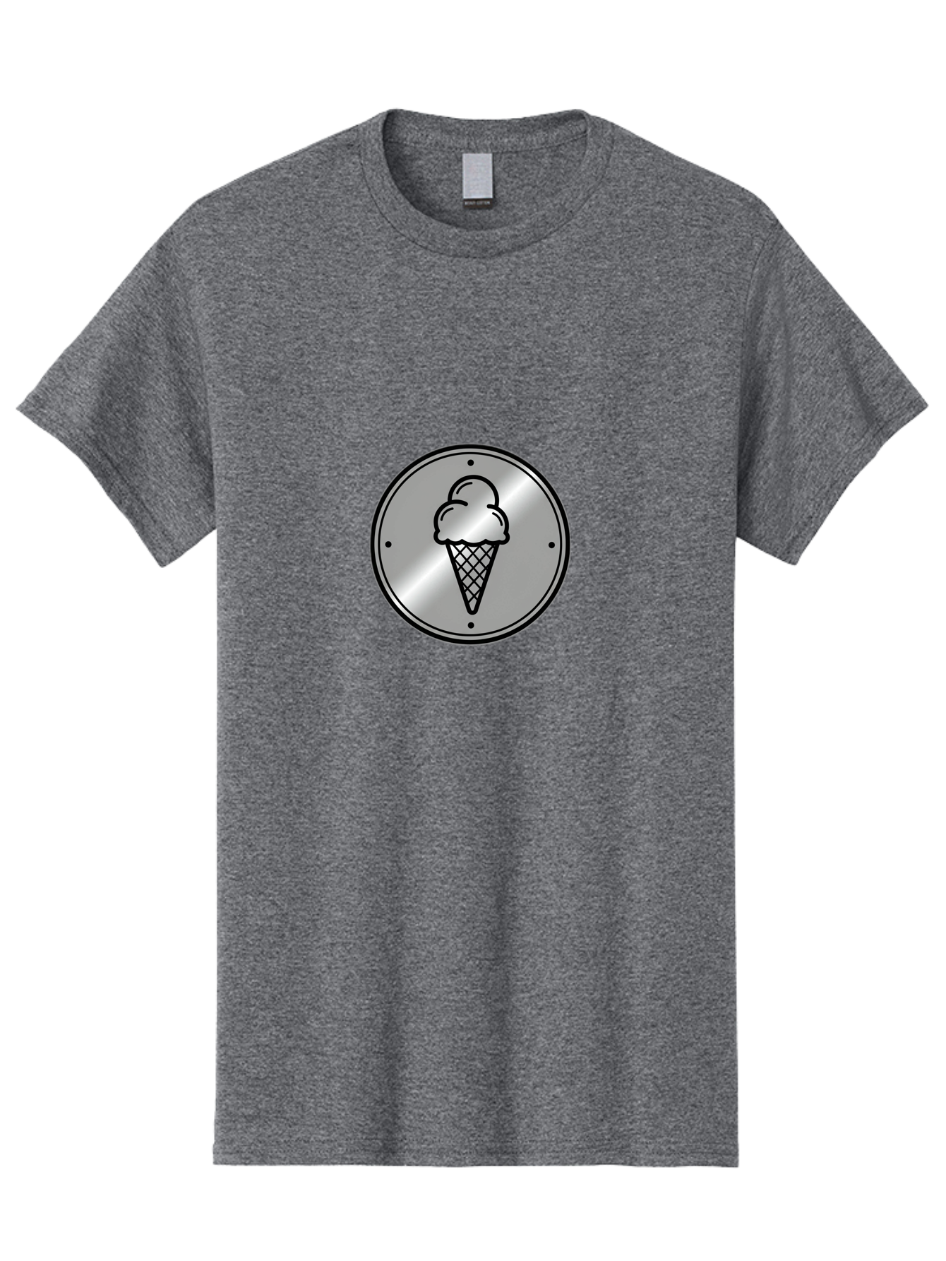 Ice-Cream-Cone-Icon Men'S Graphic Tee, 100% Cotton, Comfortable Casual Summer Wear, Machine Washable, Ice Cream Cone, Sweet Treat, Dessert Icon, Frozen Yogurt, Creamy Texture, Black Outline, Silver Badge, Modern Design, Simple Illustration Baa873