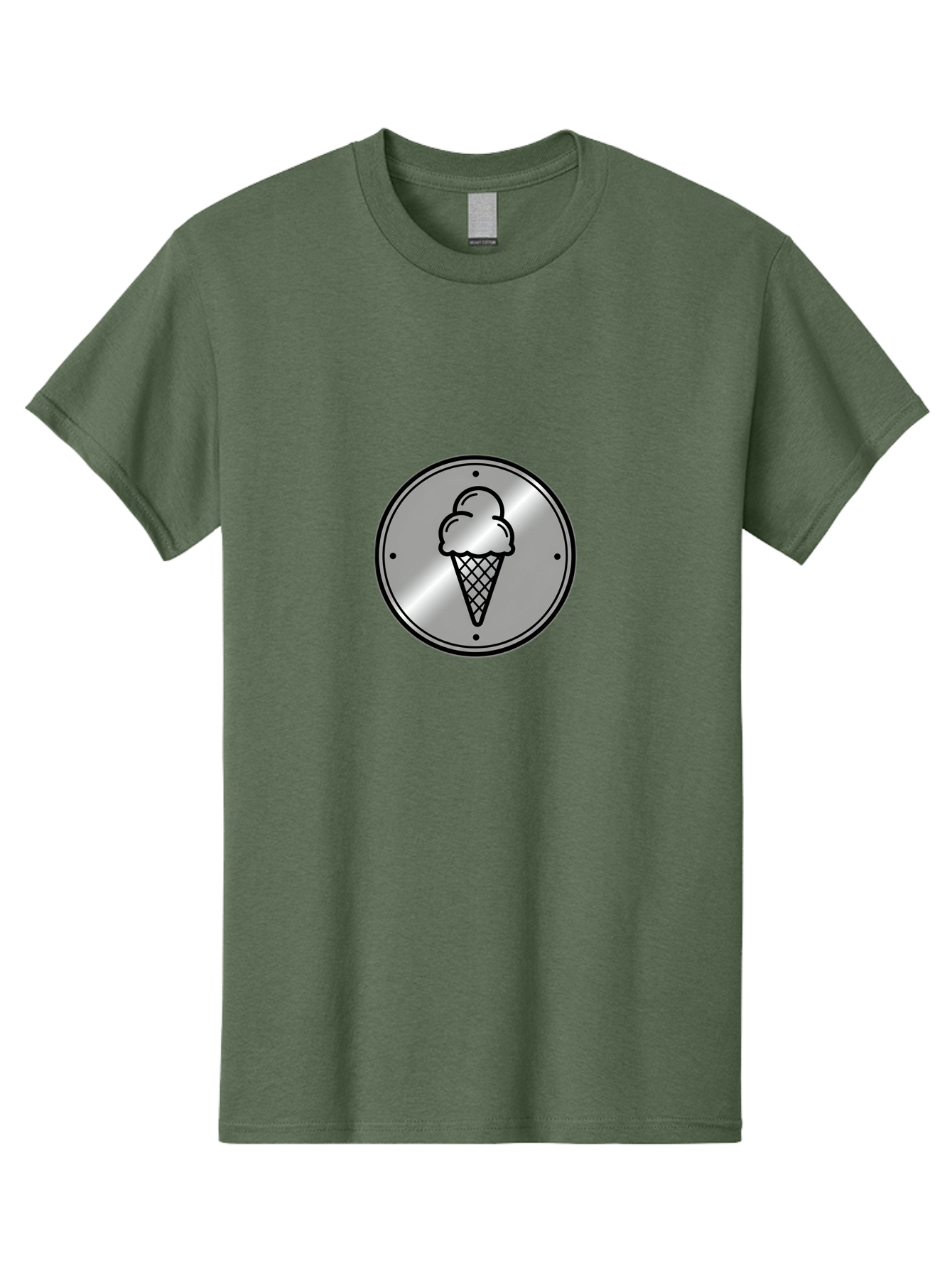 Ice-Cream-Cone-Icon Men'S Graphic Tee, 100% Cotton, Comfortable Casual Summer Wear, Machine Washable, Ice Cream Cone, Sweet Treat, Dessert Icon, Frozen Yogurt, Creamy Texture, Black Outline, Silver Badge, Modern Design, Simple Illustration Baa873