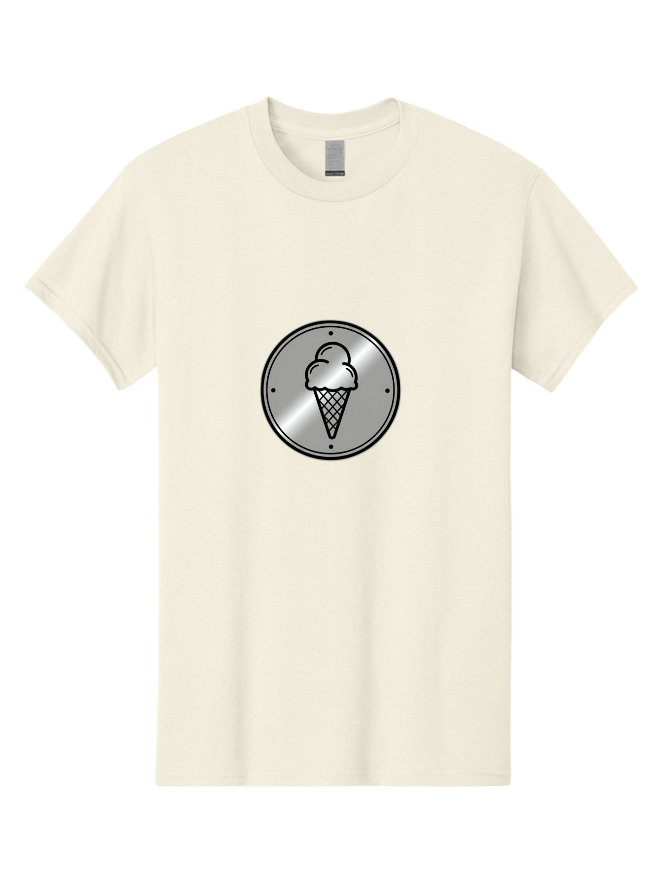 Ice-Cream-Cone-Icon Men'S Graphic Tee, 100% Cotton, Comfortable Casual Summer Wear, Machine Washable, Ice Cream Cone, Sweet Treat, Dessert Icon, Frozen Yogurt, Creamy Texture, Black Outline, Silver Badge, Modern Design, Simple Illustration Baa873