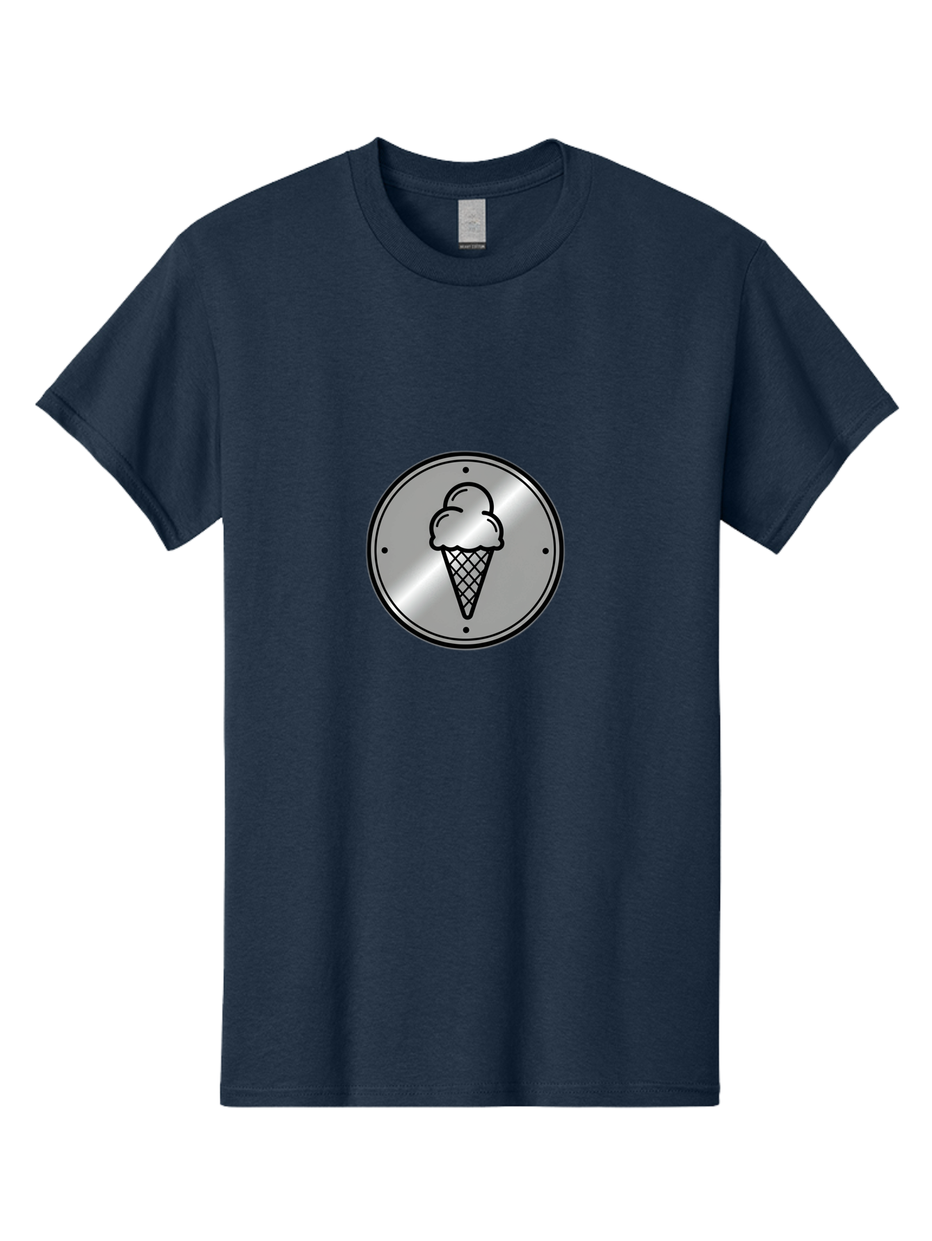 Ice-Cream-Cone-Icon Men'S Graphic Tee, 100% Cotton, Comfortable Casual Summer Wear, Machine Washable, Ice Cream Cone, Sweet Treat, Dessert Icon, Frozen Yogurt, Creamy Texture, Black Outline, Silver Badge, Modern Design, Simple Illustration Baa873